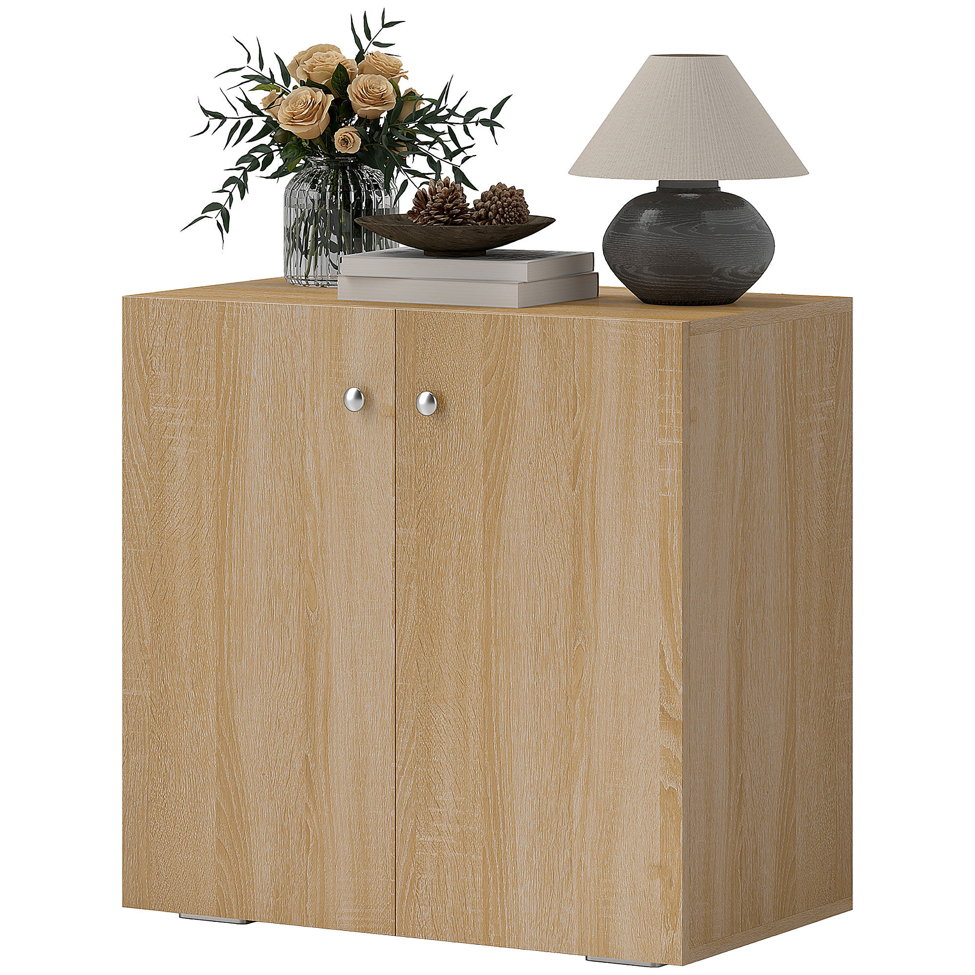 HOMCOM Mehrzweckschrank mit 2 Türen, Schrank für Wohnzimmer oder Büro aus Holz mit Aluminiumgriffen, 70x39x70cm Aosom