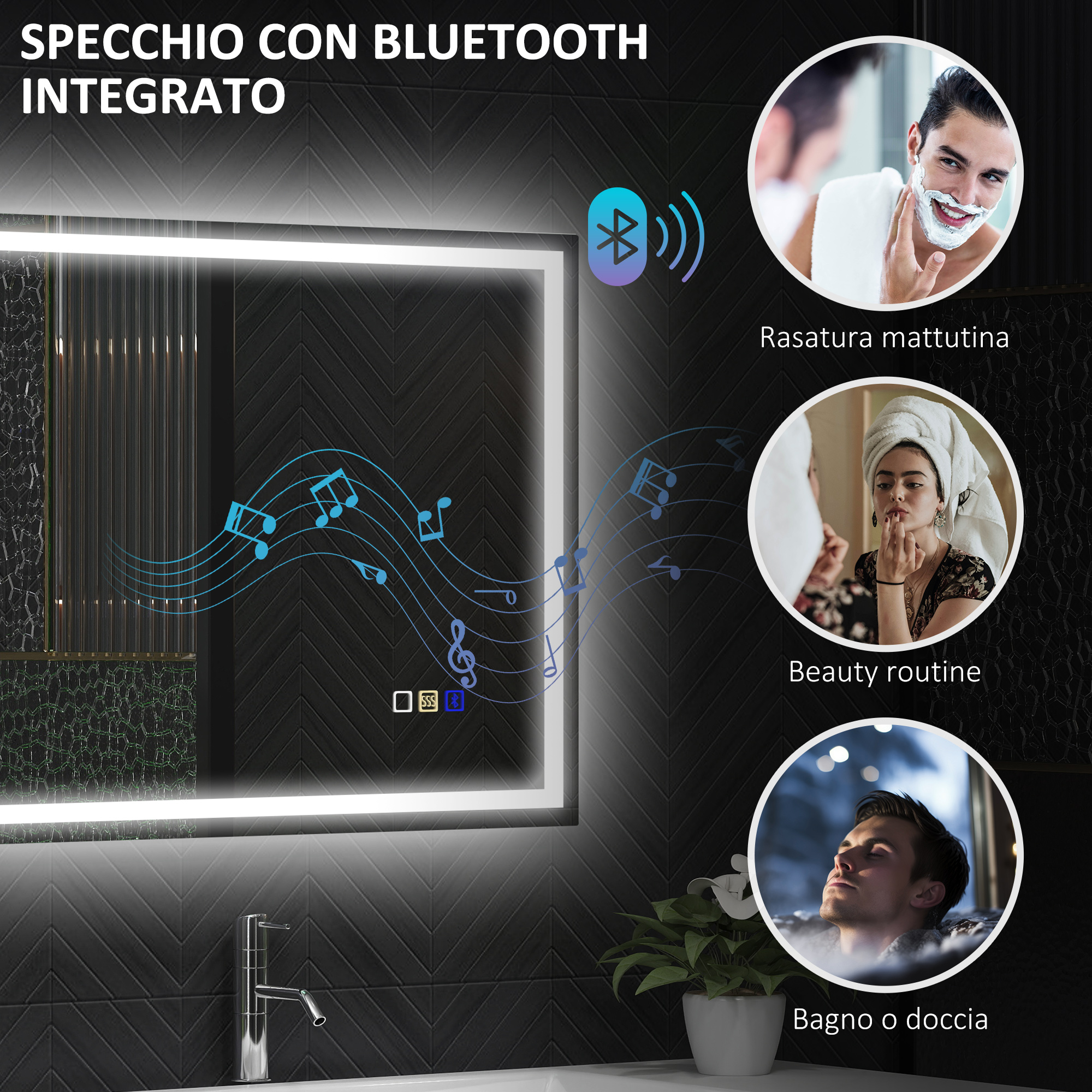 Specchio da bagno a LED ad arco 60 x 120 cm con display per ora e temperatura, retroilluminazione, antiappannamento, regolabile | Leroy Merlin