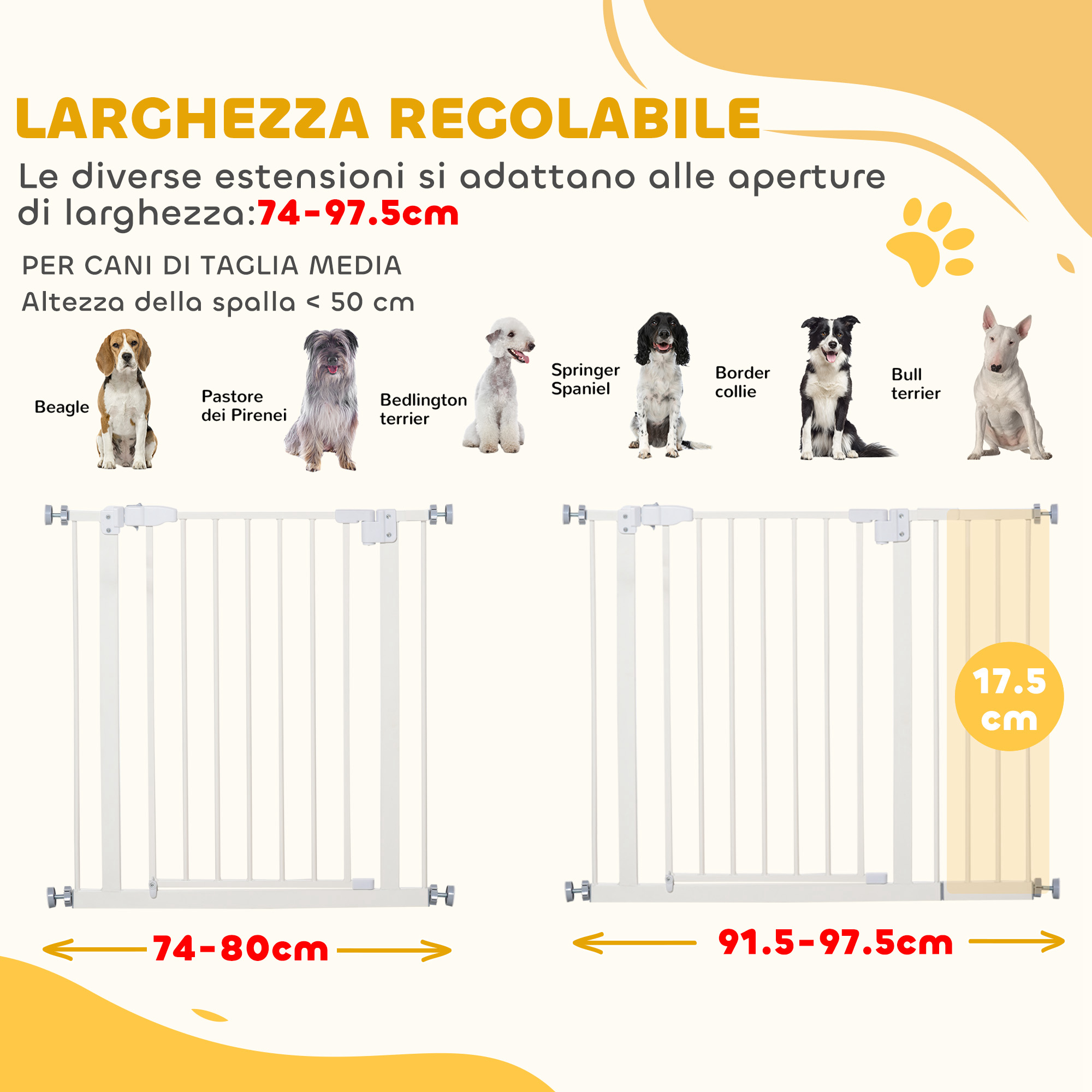 Cancelletto Per Cani PawHut - Estensibile A Pressione, Chiusura Automatica - Foto 3