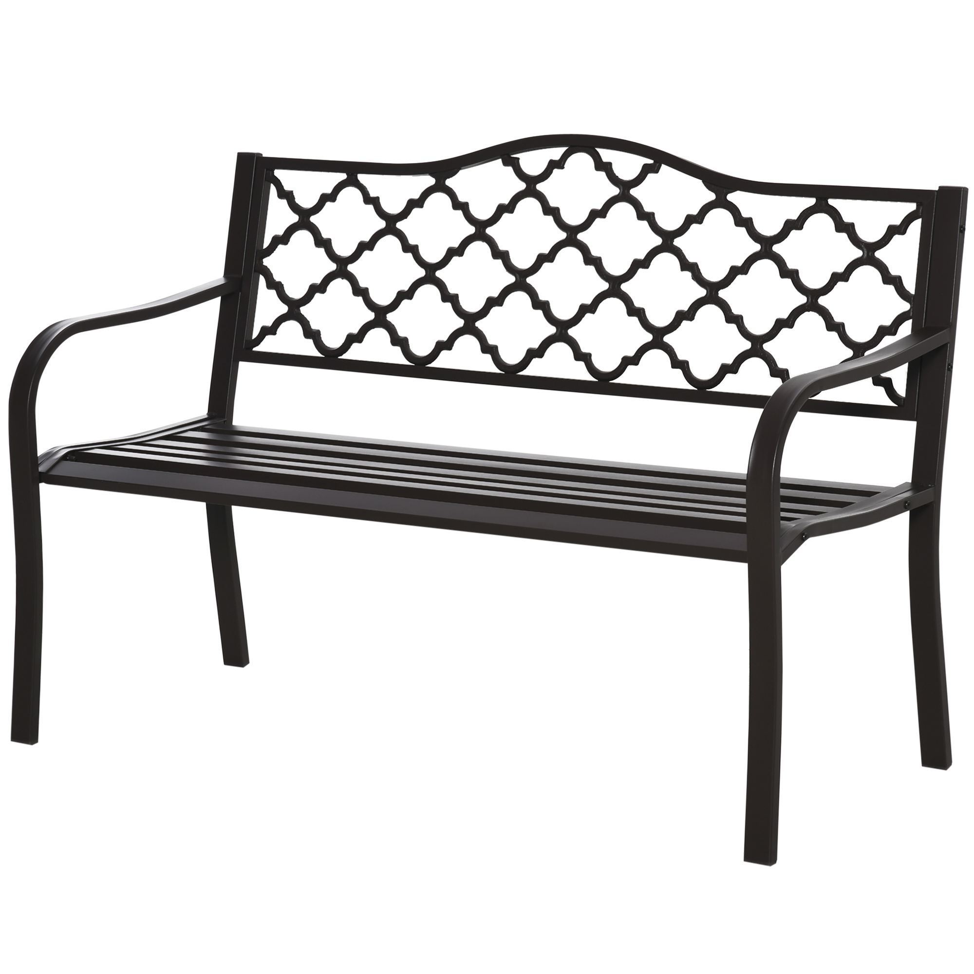 Outsunny 3-Sitzer Gartenbank im ländlich-chicen Stil für Garten oder Terrasse 128L x 60B x 89H cm Epoxid-Metall Gusseisen Braun Aosom