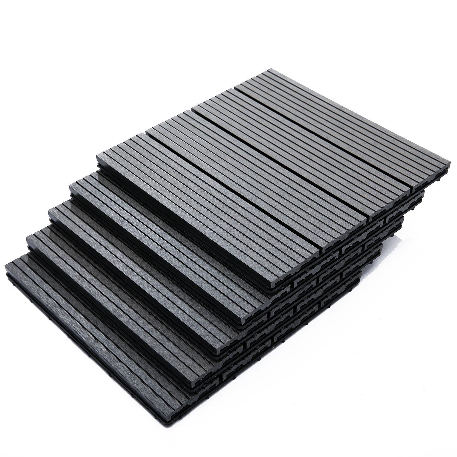 Outsunny Set 11 Rutschfeste Steckfliesen für den Außenbereich, Recycelte HDPE-Außenfliesen, 30x30x2,2 cm, Grau Aosom