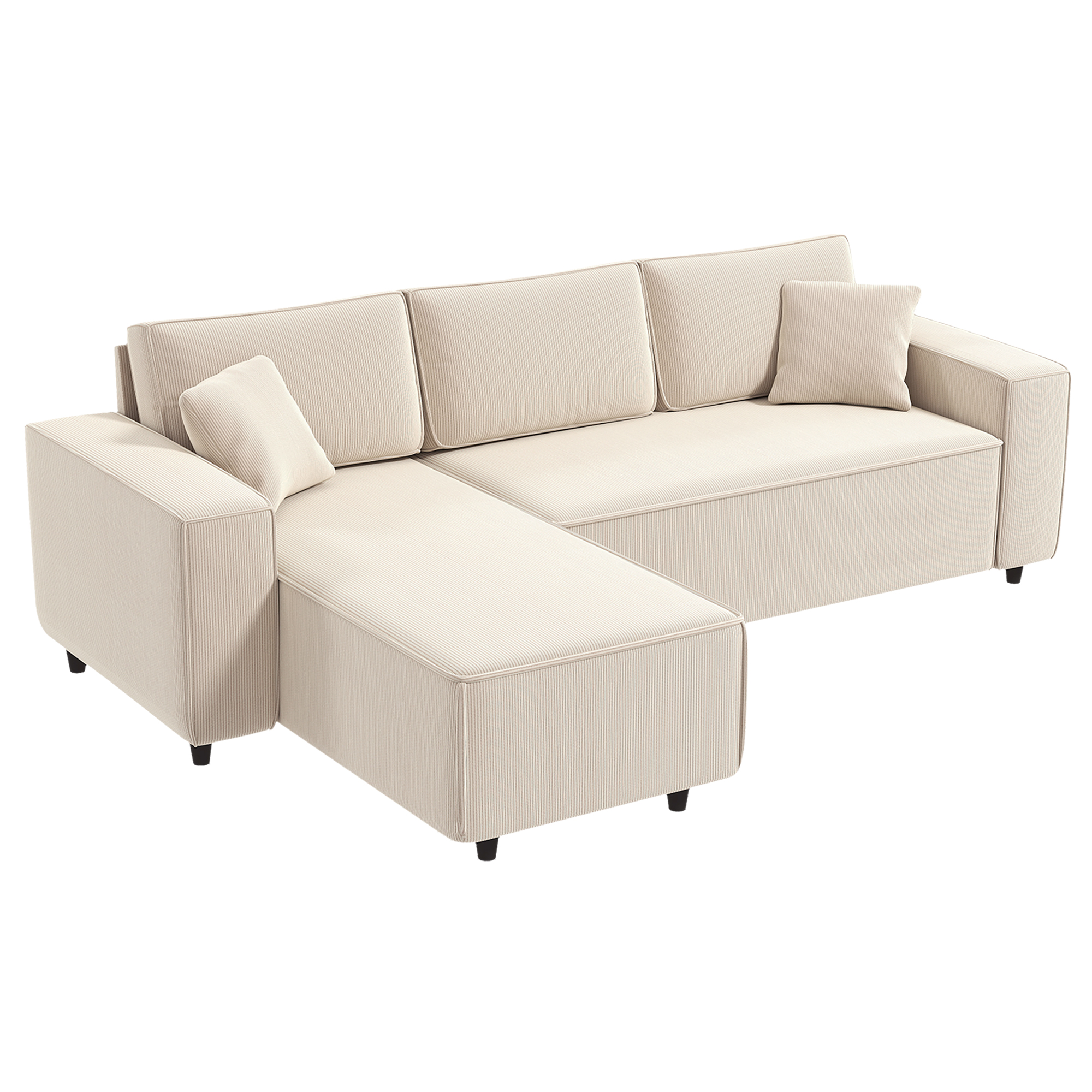 HOMCOM Canapé d'angle réversible 3 places moderne avec coussins inclus, tissu velours côtelé, crème