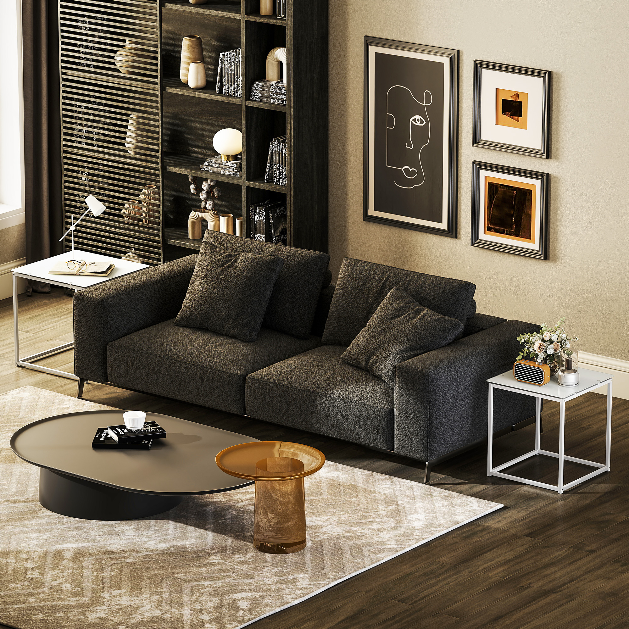 HOMCOM Nest of Tables, Set of 2 Coffee Table, Side Tables with Tempered Glass Desktop and Metal Frame for Living Room, Bedroom, Office, White 6