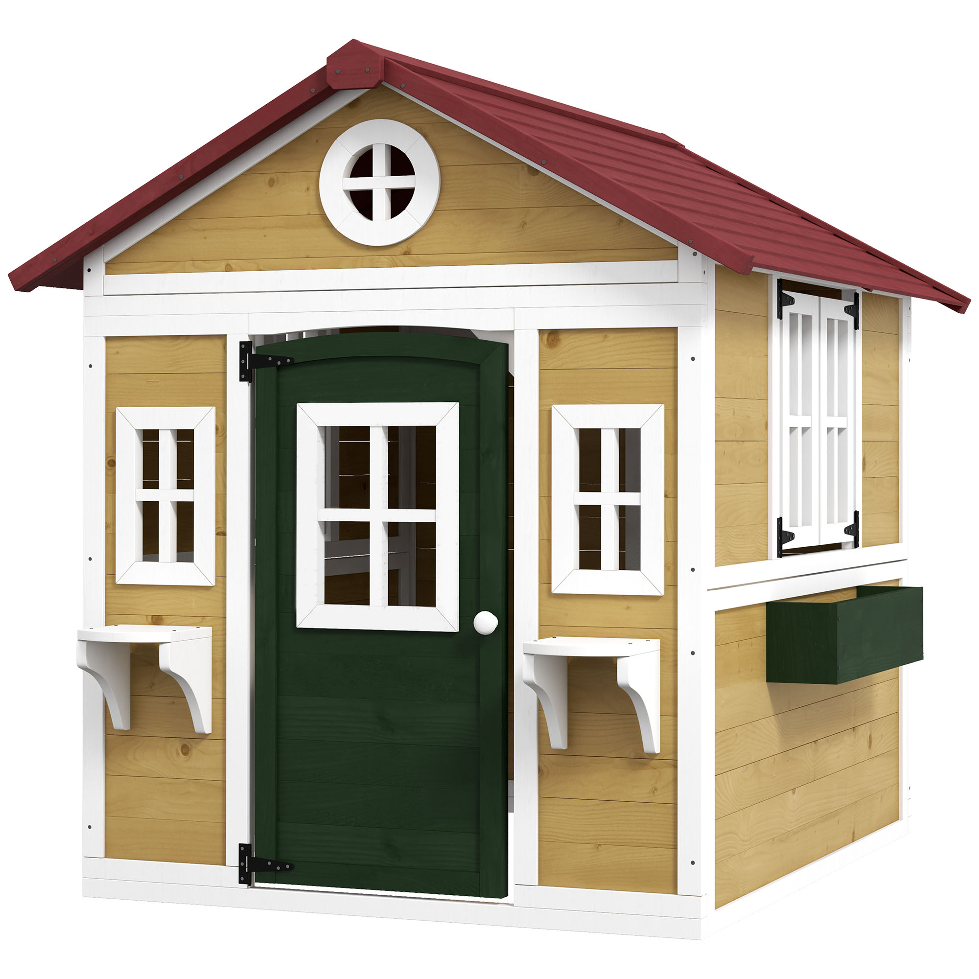 Outsunny Spielhaus für Kinder im Freien, Außenspielhaus für Kinder, mit Tür, Fenstern und Blumenkästen, Gartenhäuschen für Kinder 3-8 Jahre, 114 x 126,4 x 135 cm, beige Aosom