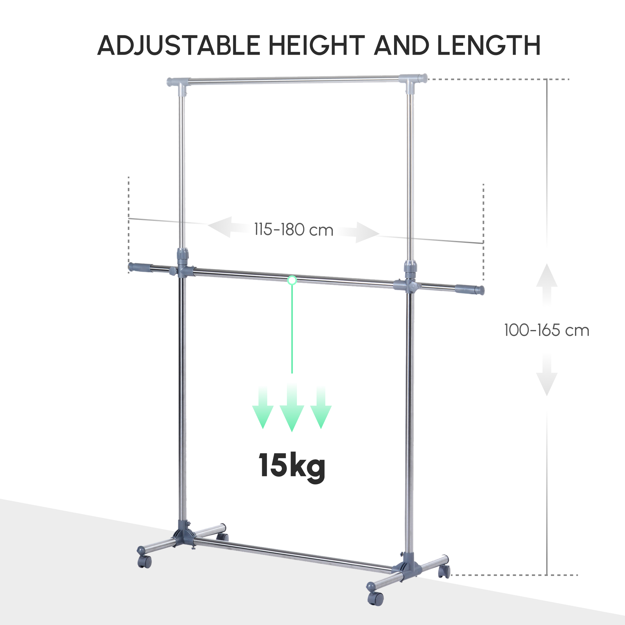 HOMCOM Heavy Duty Clothes Hanger Garment Rail Hanging Display Stand Rack w/ Wheels Adjustable 7