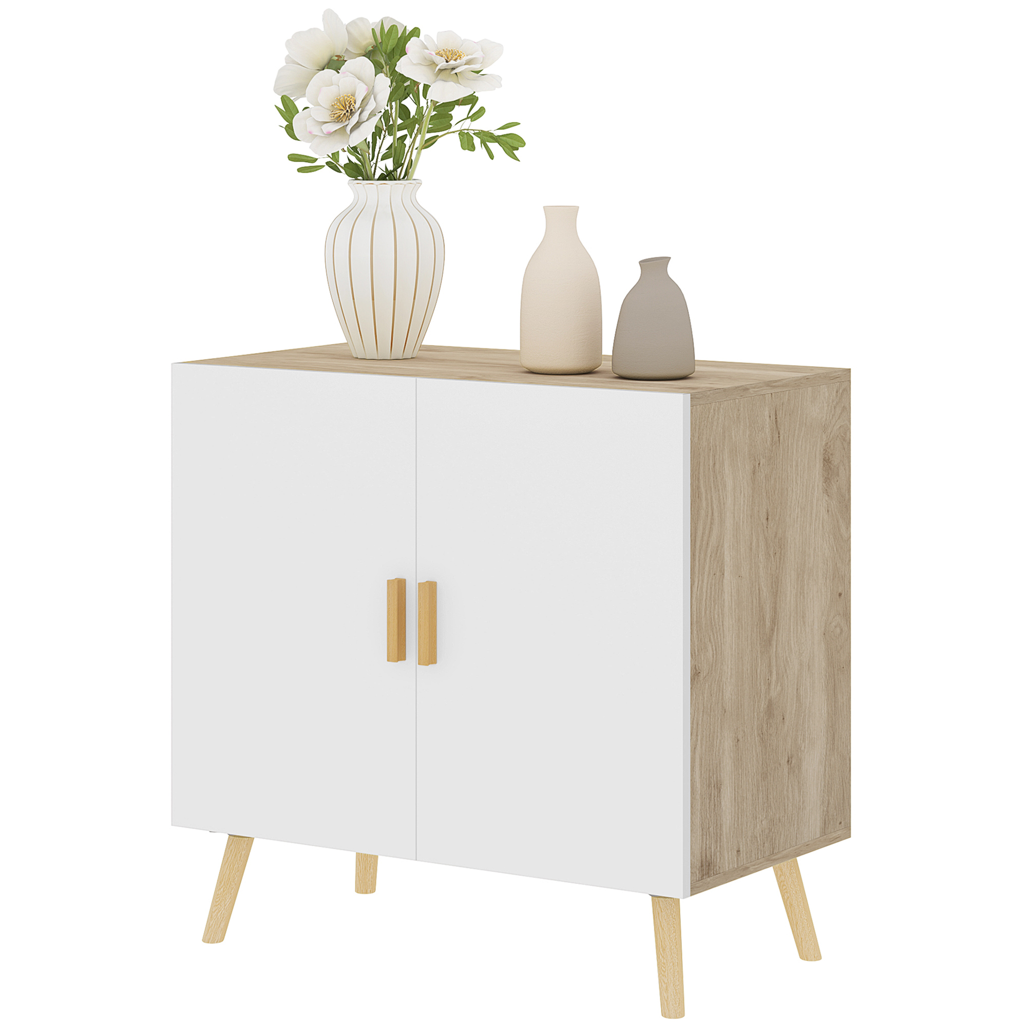 HOMCOM Mobile Multiuso mit 3 verstellbaren Regalen und erhöhter Basis, Modernes Holzdesign, 76x41.2x74 cm, Weiß und Eiche Aosom
