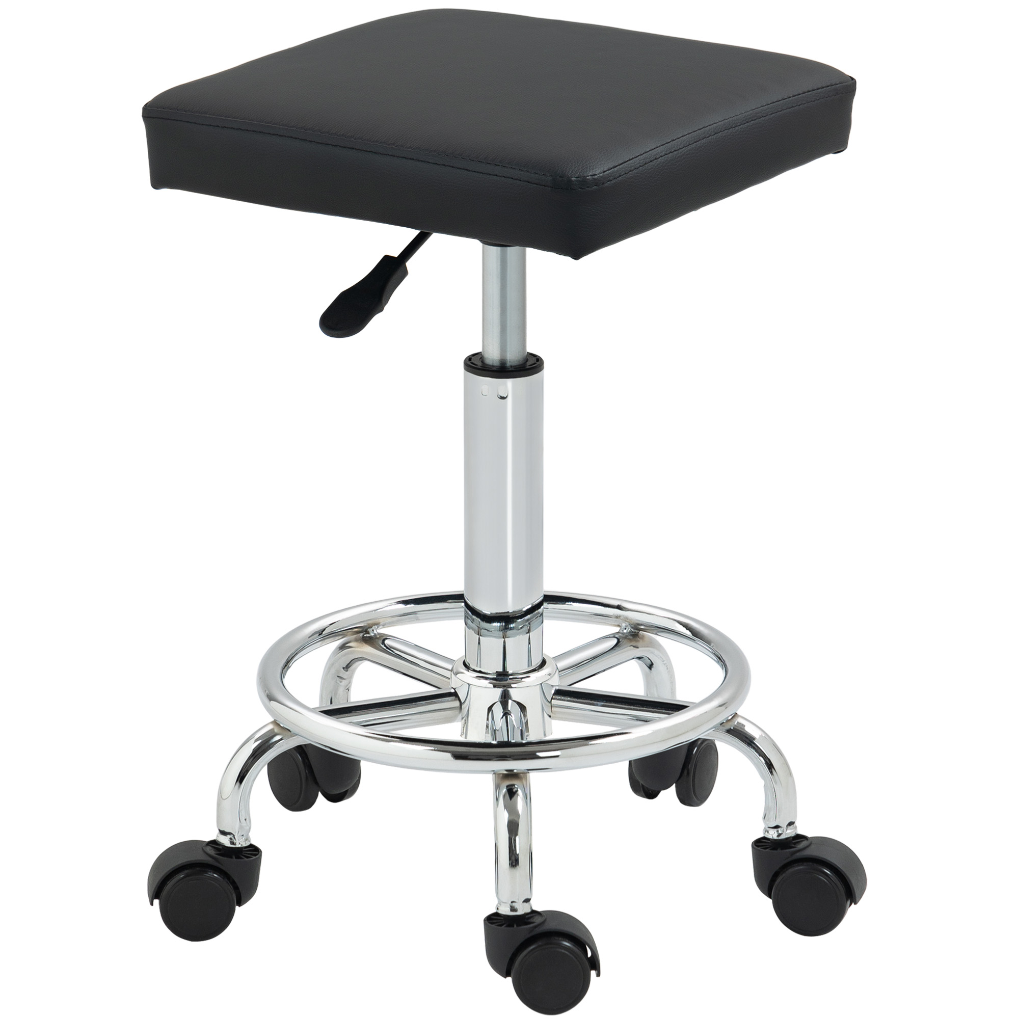 HOMCOM Rollhocker Drehhocker mit höhenverstellbarer 50-66 cm Sitzfläche und Fußstütze, 360° drehbarer Bürohocker mit Rollen für Massagepraxis, Tattoostudio, Klinik, Spa, schwarz   Aosom – HOMCOM