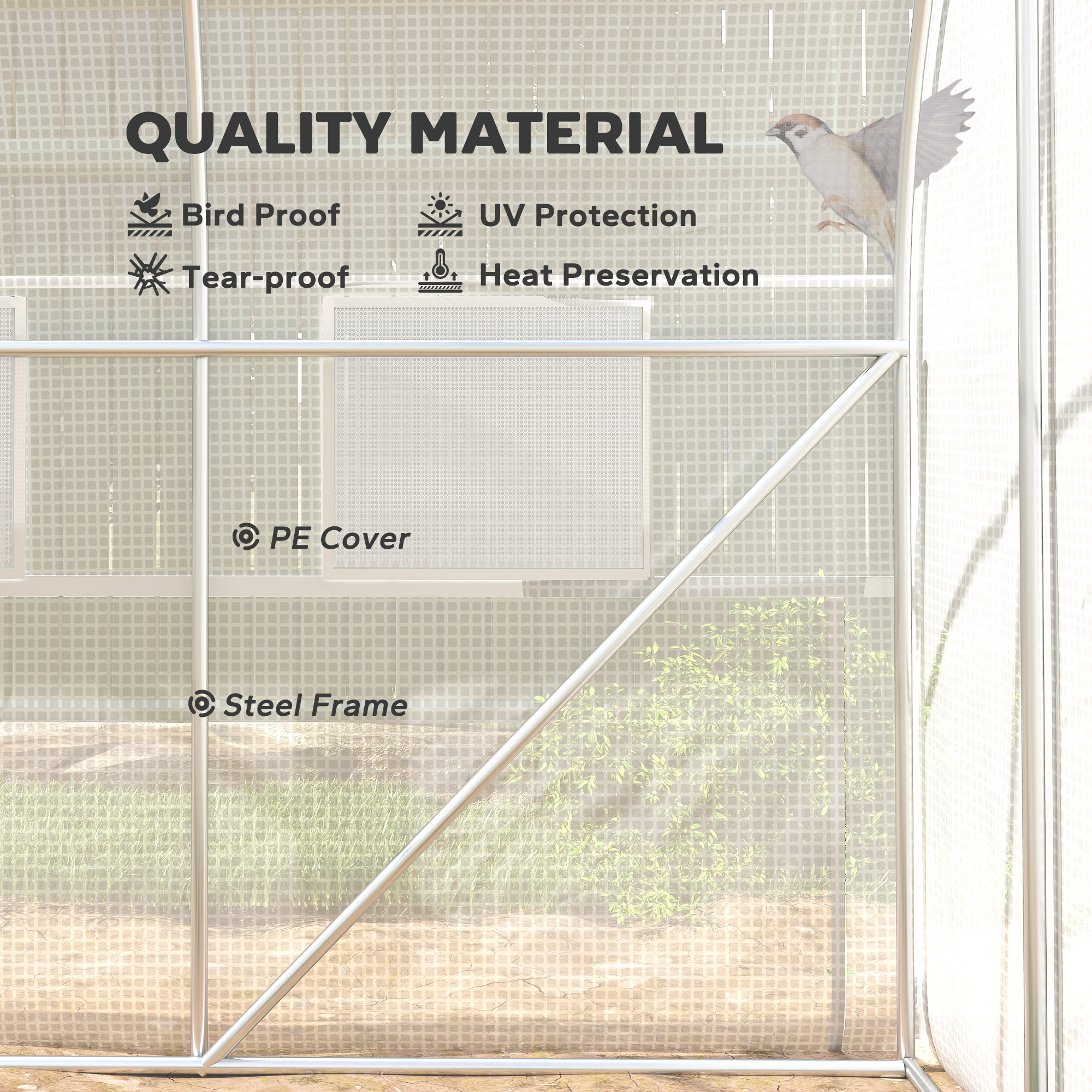 Outsunny Walk-in Polytunnel Greenhouse Green House with Roll-up Sidewalls, UV-resistant PE Cover, 3 x 2 x 2m, White 5