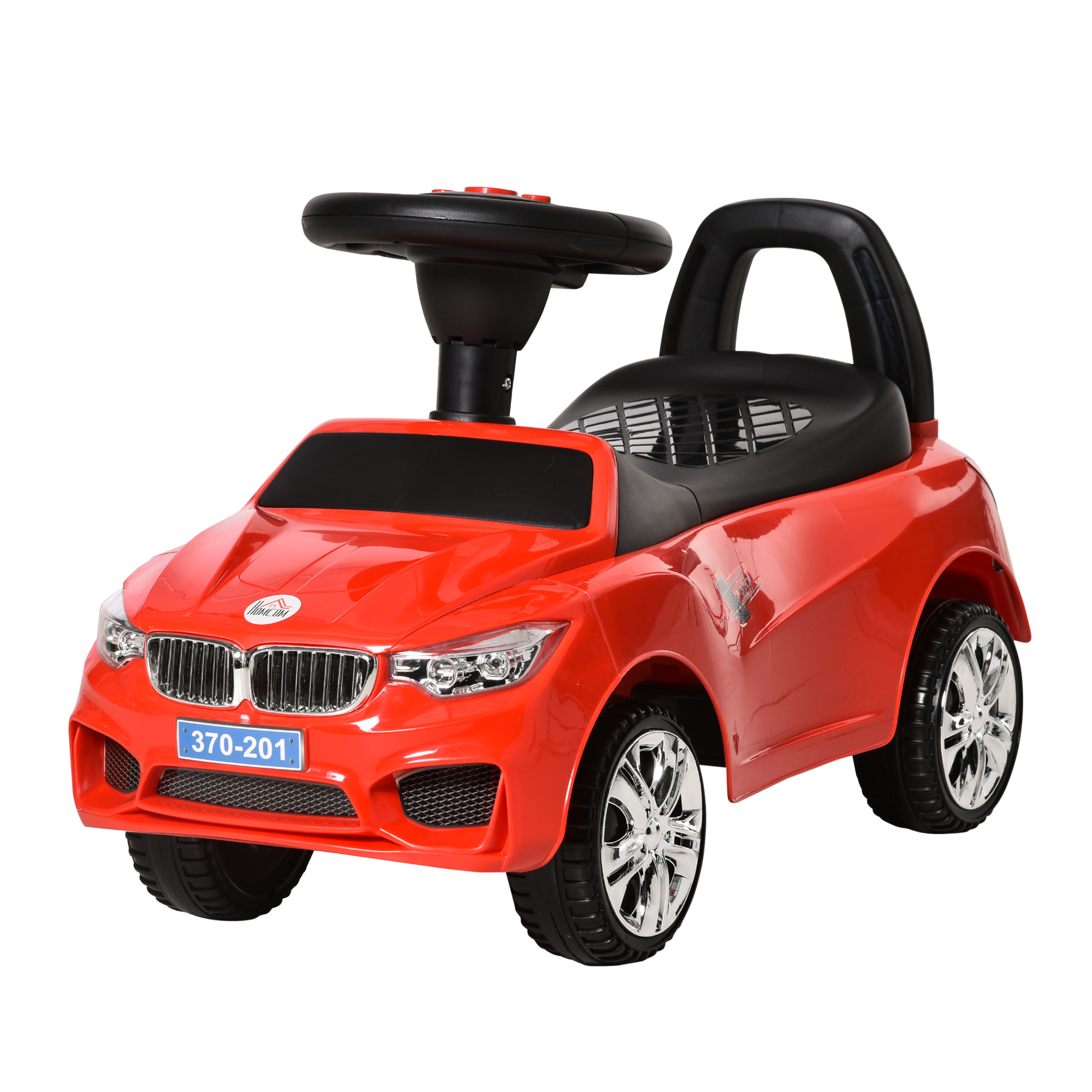 HOMCOM Kinderfahrzeug zum Reiten mit Lenkrad, Scheinwerfern und integrierter Musik, PP und Metall, 63,5x28x36 cm, Rot Aosom