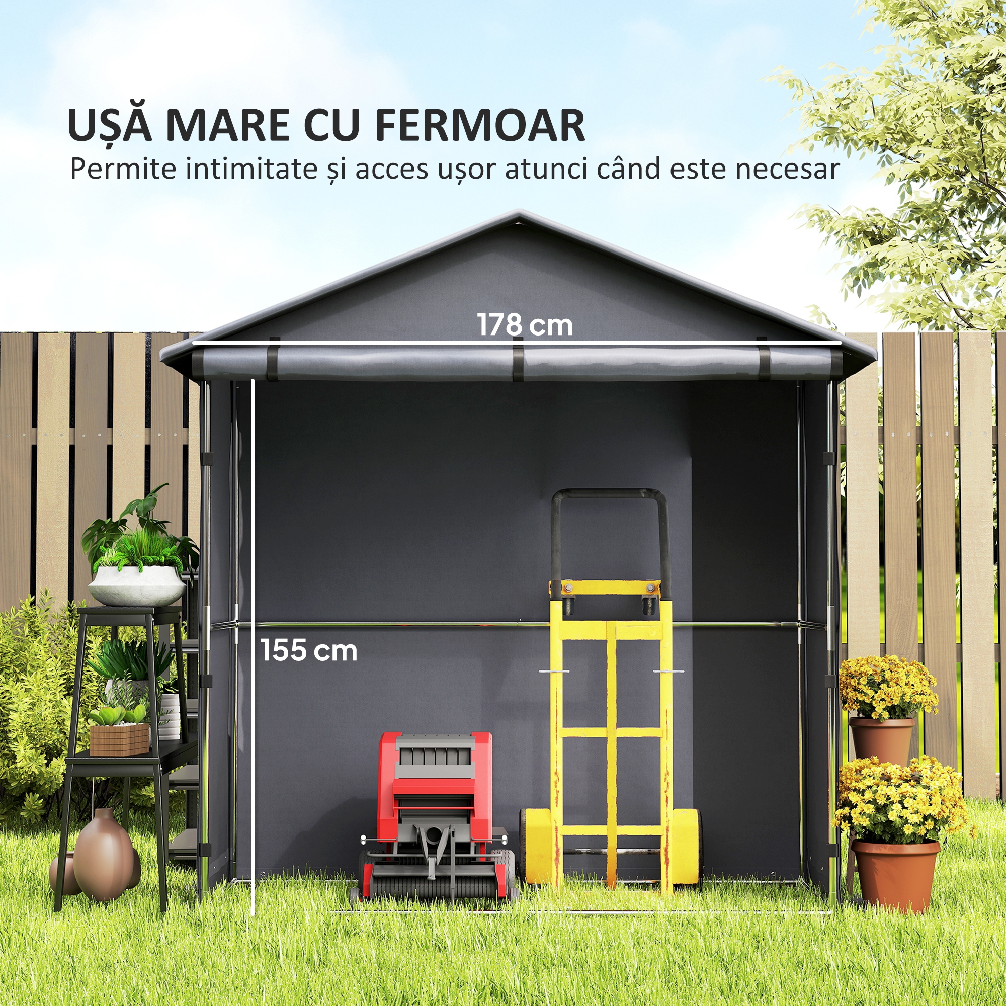  Cort Garaj cu Intrare Rulabila, Corzi si tarusi, 1.1x2 m, Gri inchis [4]