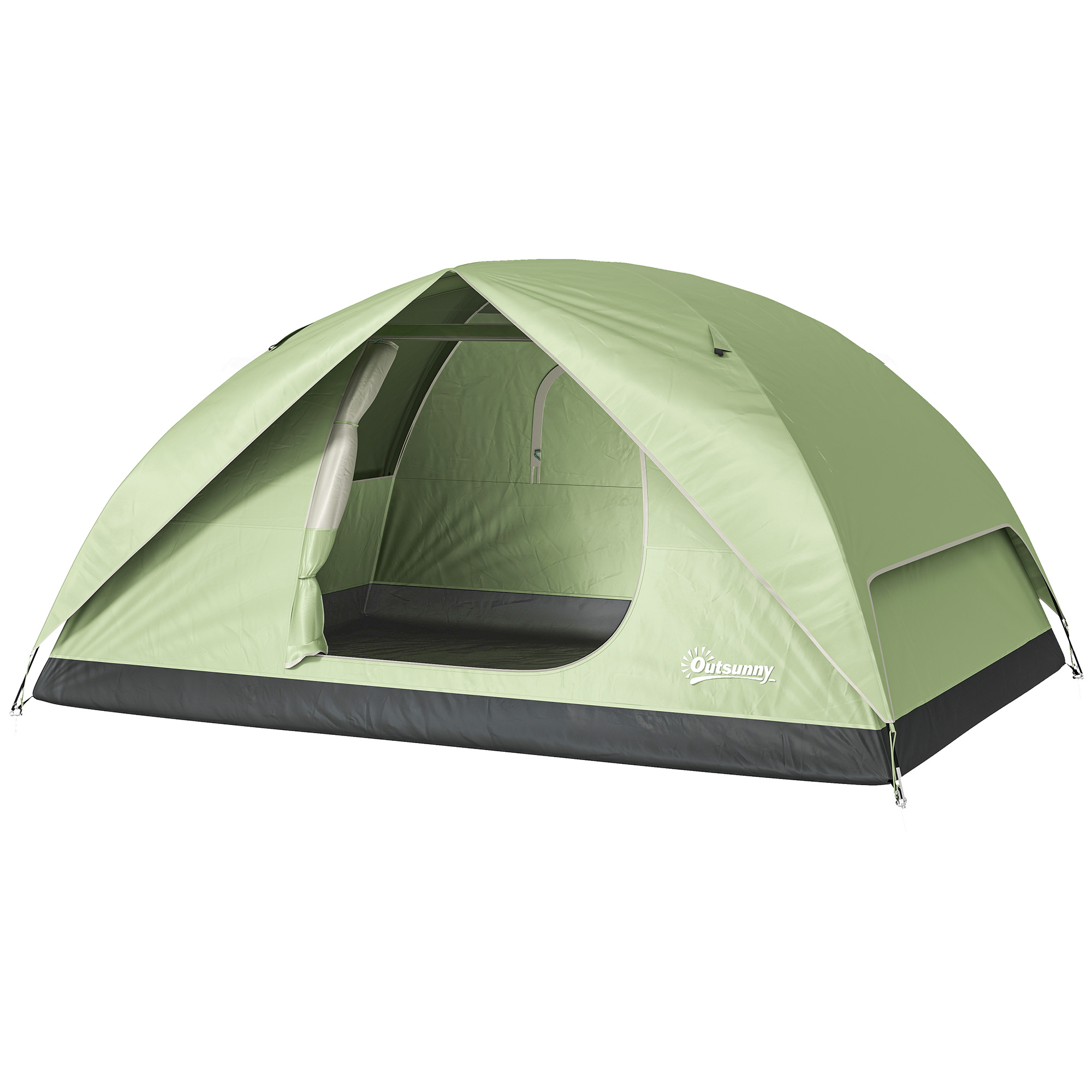 Outsunny Familien-Campingzelt für 3 Personen, Kuppelzelt Wasserdicht 3000mm mit Ladeanschluss, Taschen, Lampenhaken und Tragetasche, Grün   Aosom – Outsunny