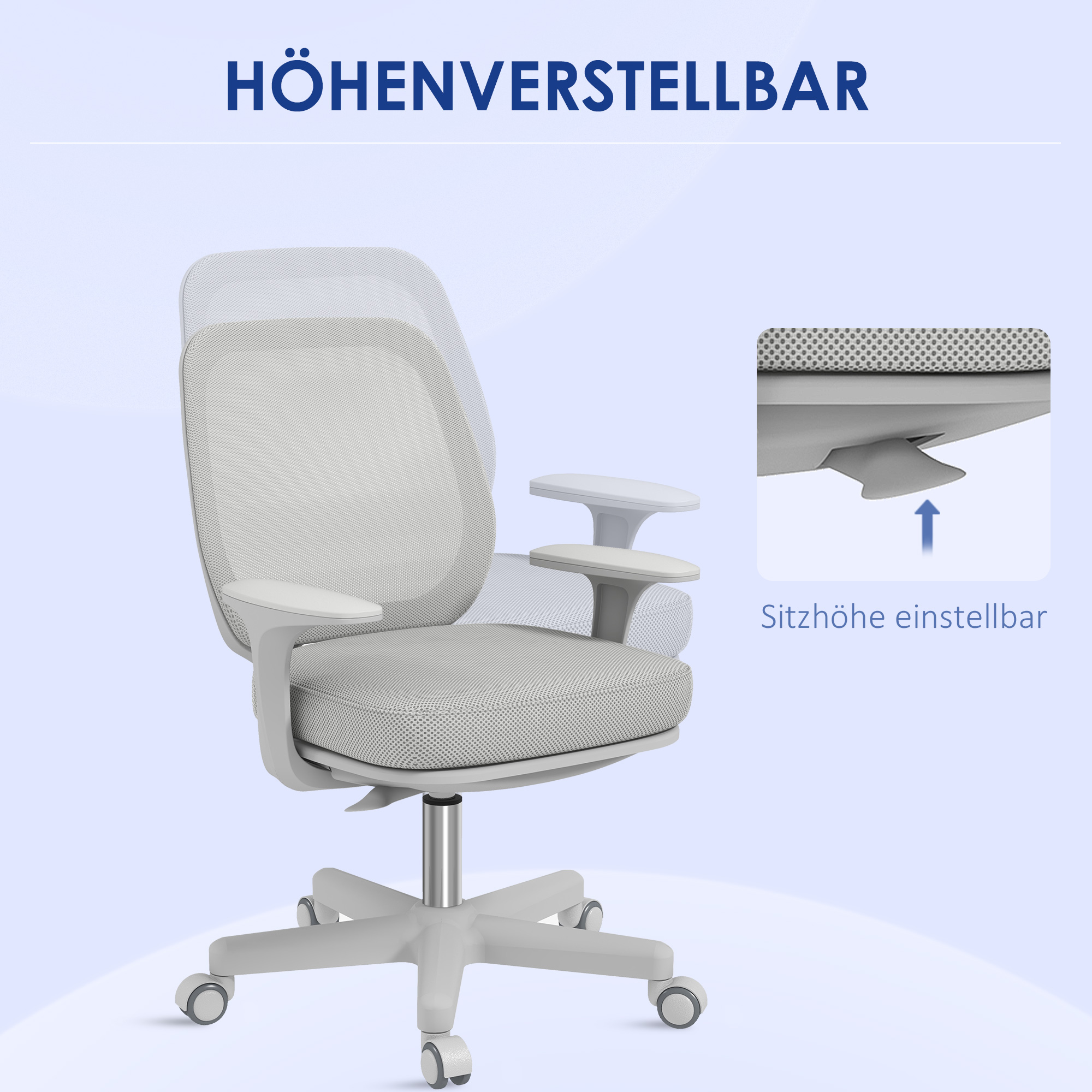Kontoritool, ergonoomiline lauatool pöörleva funktsiooniga, kõrguse reguleerimisega 55 x 48 x 82,5-94,5 cm hall