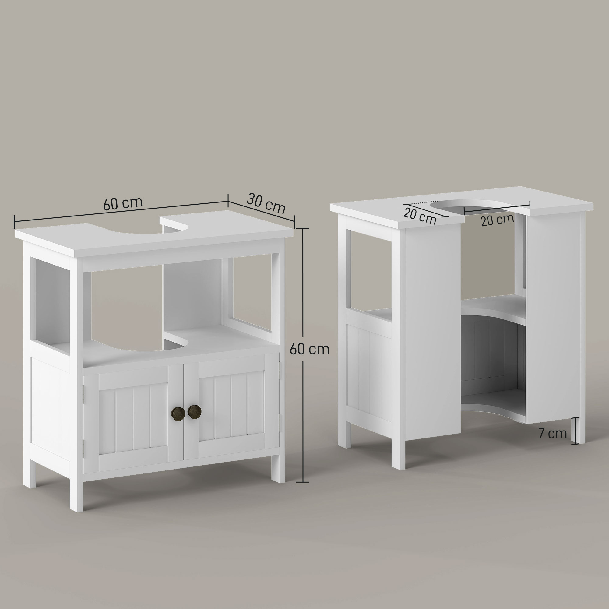 kleankin Pedestal Under Sink Cabinet with Double Doors, Modern Bathroom Vanity Storage Unit with Shelves, White 3