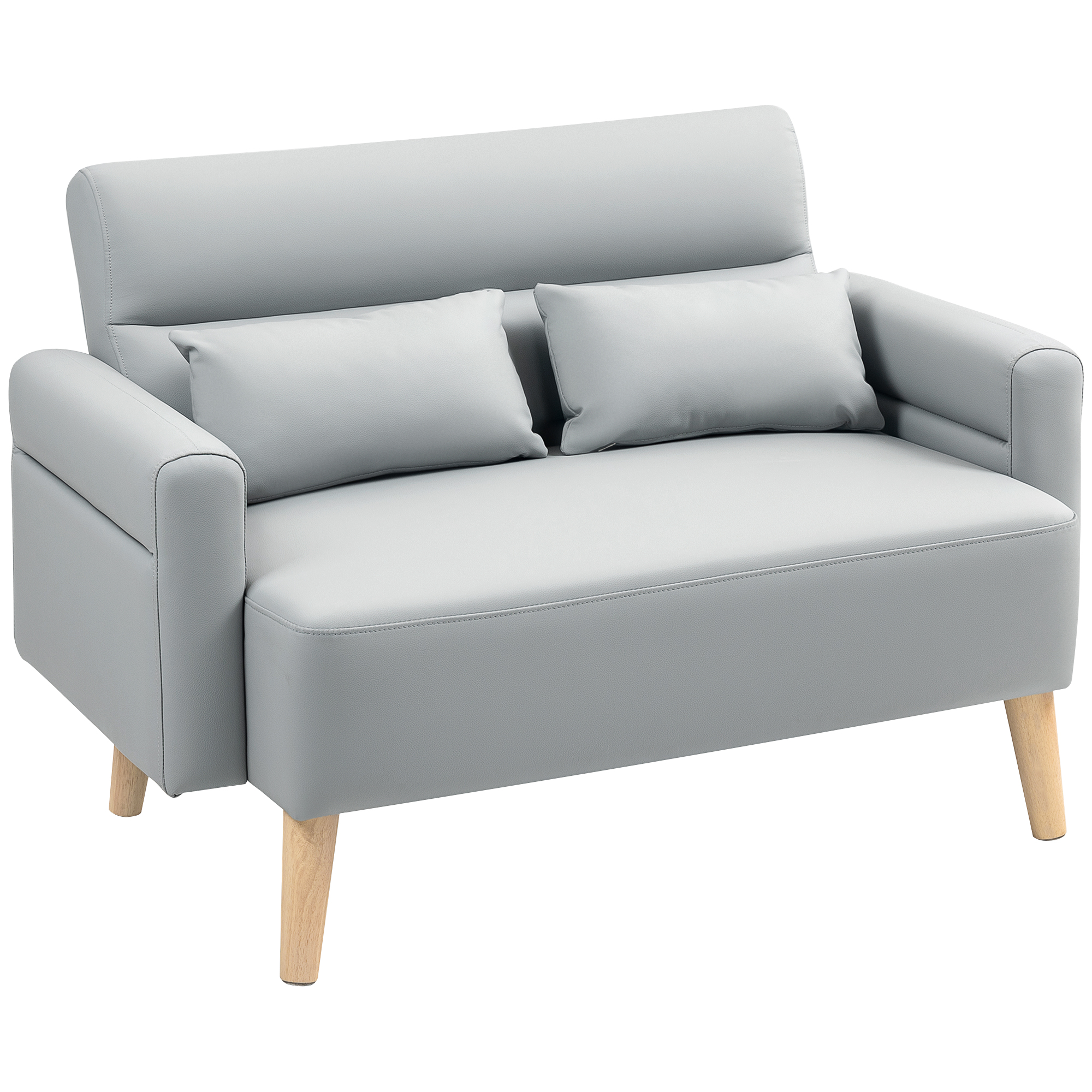 HOMCOM Sofá de 2 Plazas con Tapizado de Cuero Sintético Acolchado Grueso y Patas de Madera para Salón 117x78x78 cm Gris