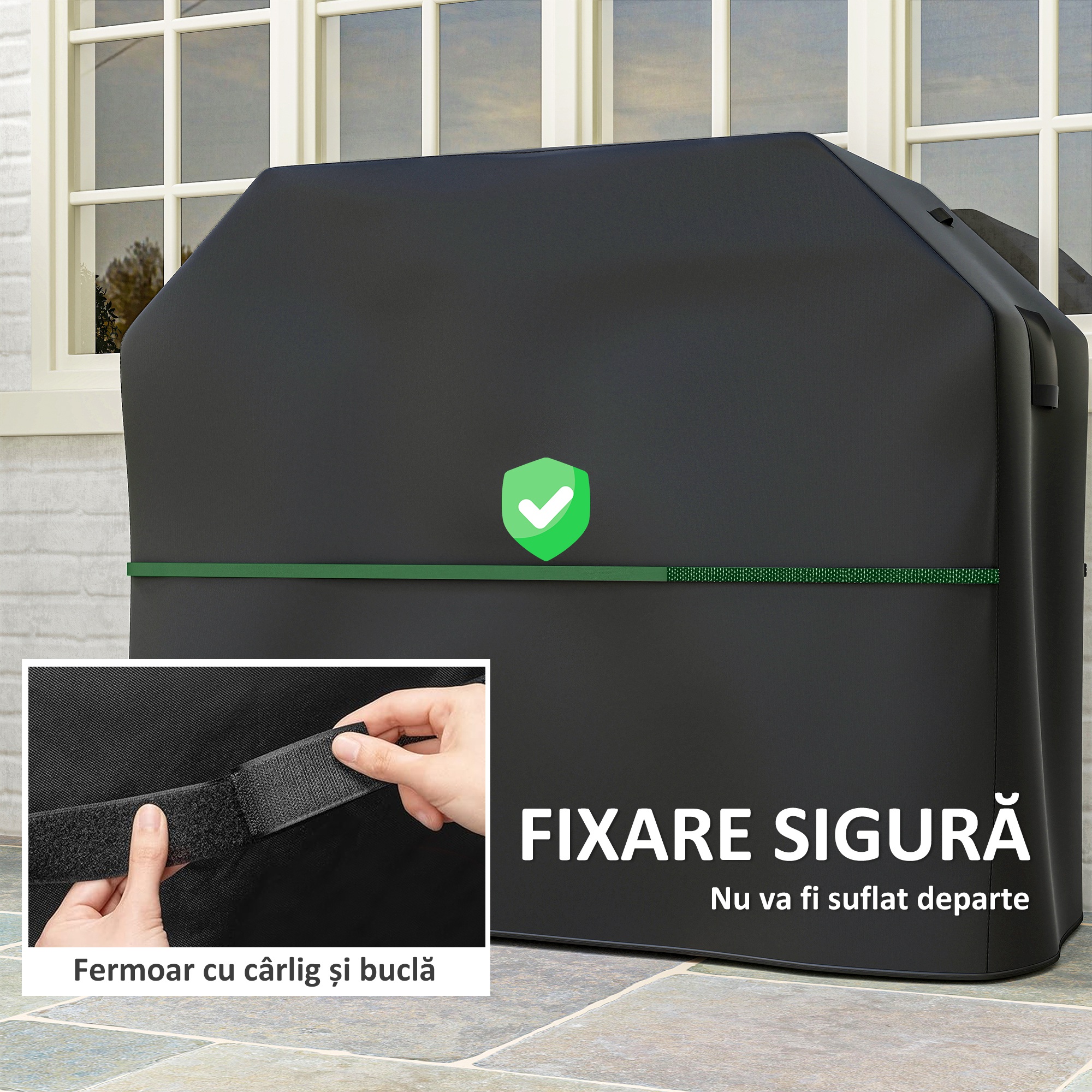  Husa pentru Gratar Impermeabila din Material Oxford 600D UPF30+ si Rezistenta la Vant, 147x61x122 cm, Negru [4]