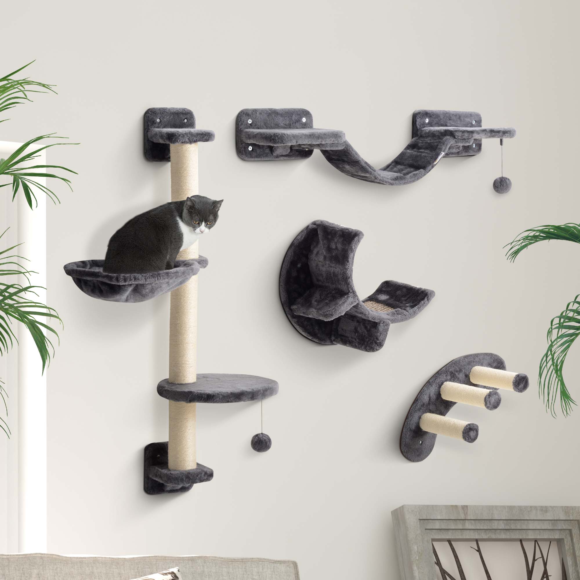 PwaHut Kletterwand Katzen 4-teilig Katzen Kletterwand Set mit Hängematte, K günstig online kaufen