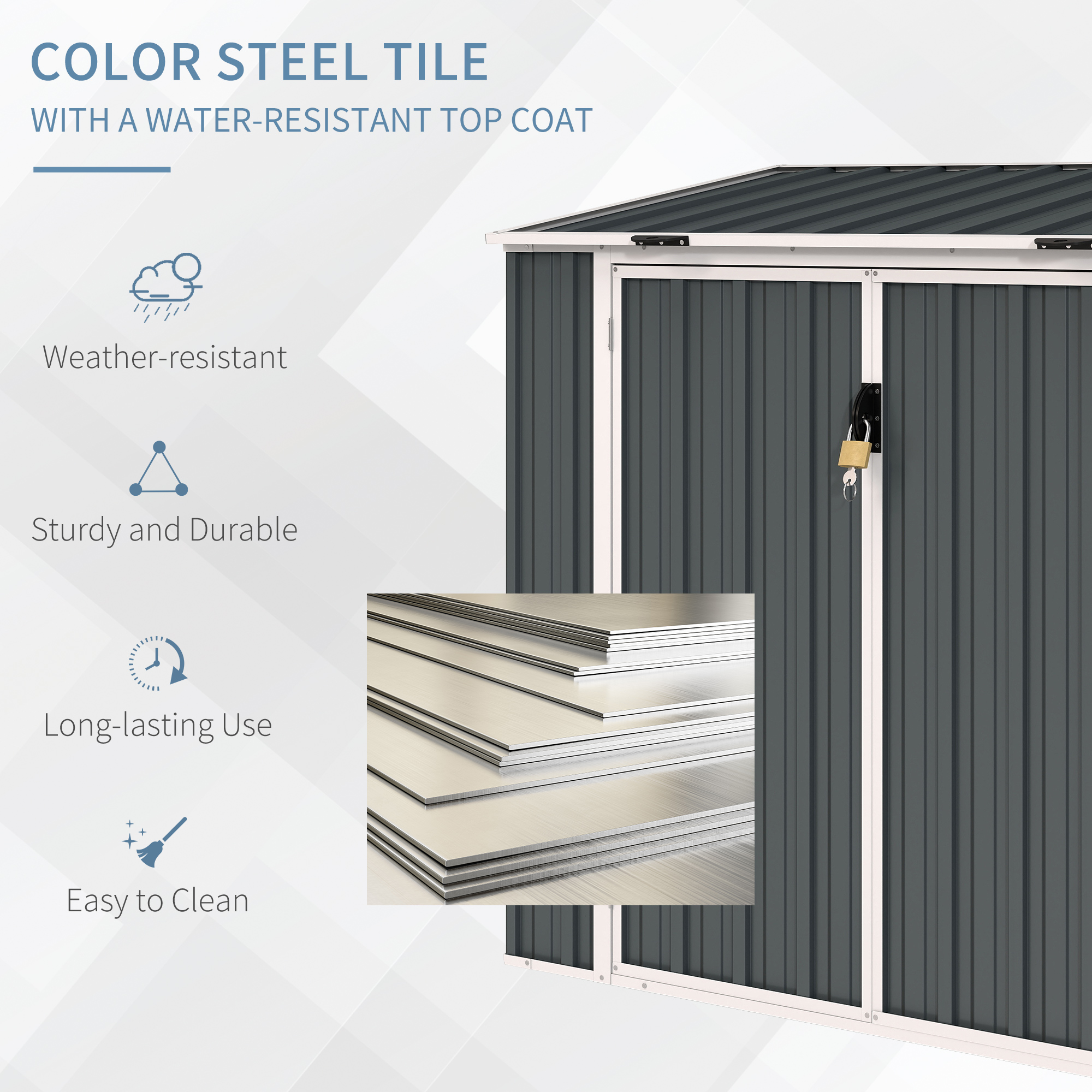 Outsunny 5ft x 3ft Garden 2-Bin Steel Storage Shed, Double Rubbish Storage Shed, Hide Dustbin w/ Locking Doors and Openable Lid 4