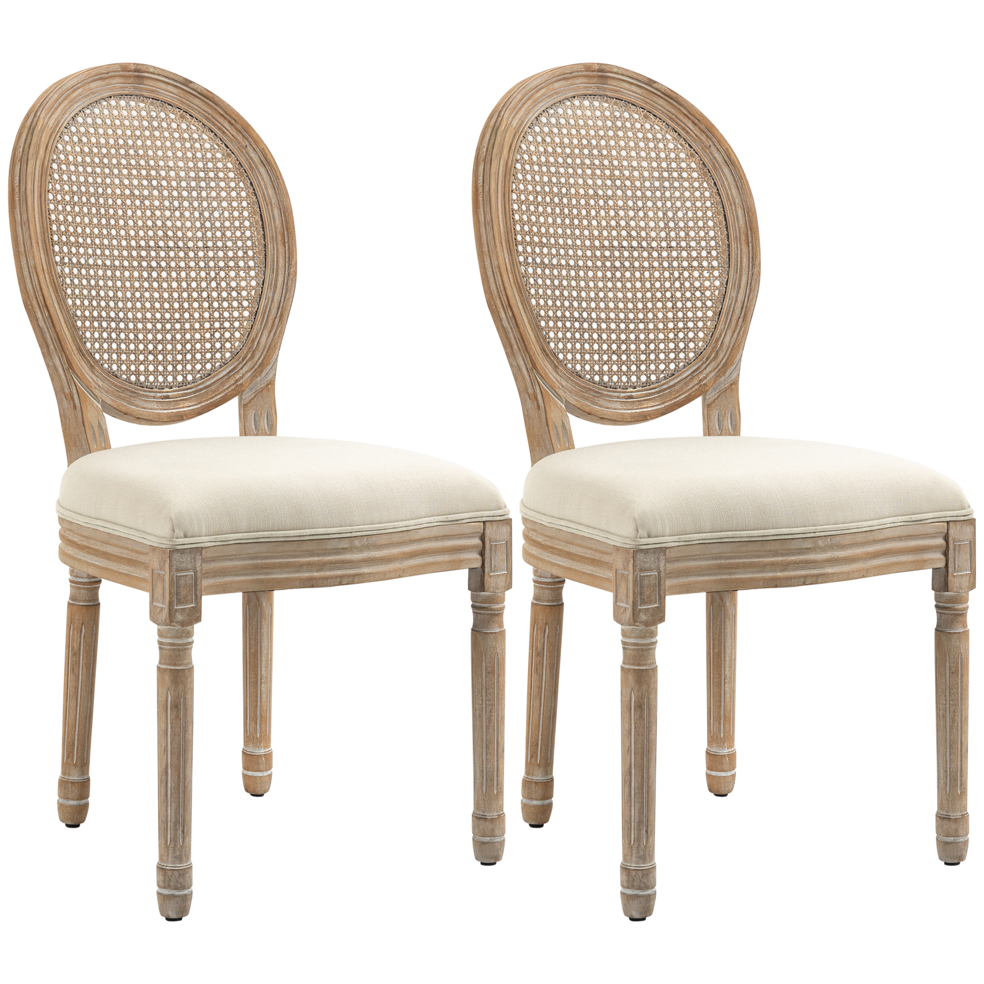 HOMCOM Esszimmerstühle 2er Set Küchenstuhl mit Rattan-Rückenlehne, Leinenop günstig online kaufen