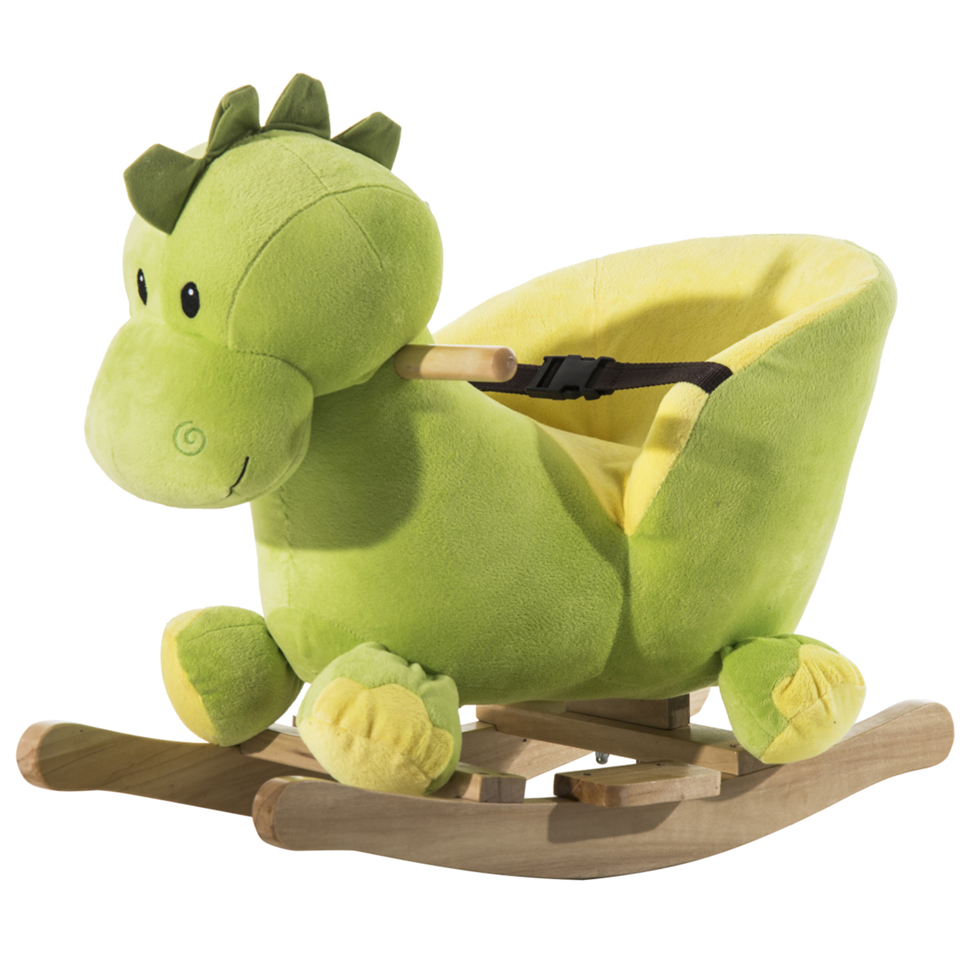 HOMCOM Balancín Infantil en Forma de Dinosaurio de Felpa para Bebés 18-36 Meses con Sonido Cinturón Manillar 60x33x45 cm Verde | Aosom España