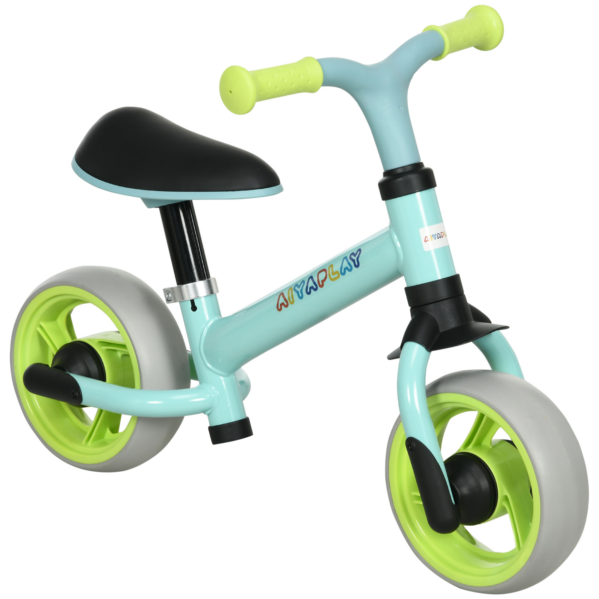 AIYAPLAY Bicicleta de Equilibrio para Niños de 18-48 Meses con Asiento Ajustable en Altura Carga 25 kg 66,5x34x47 cm Turquesa y Verde