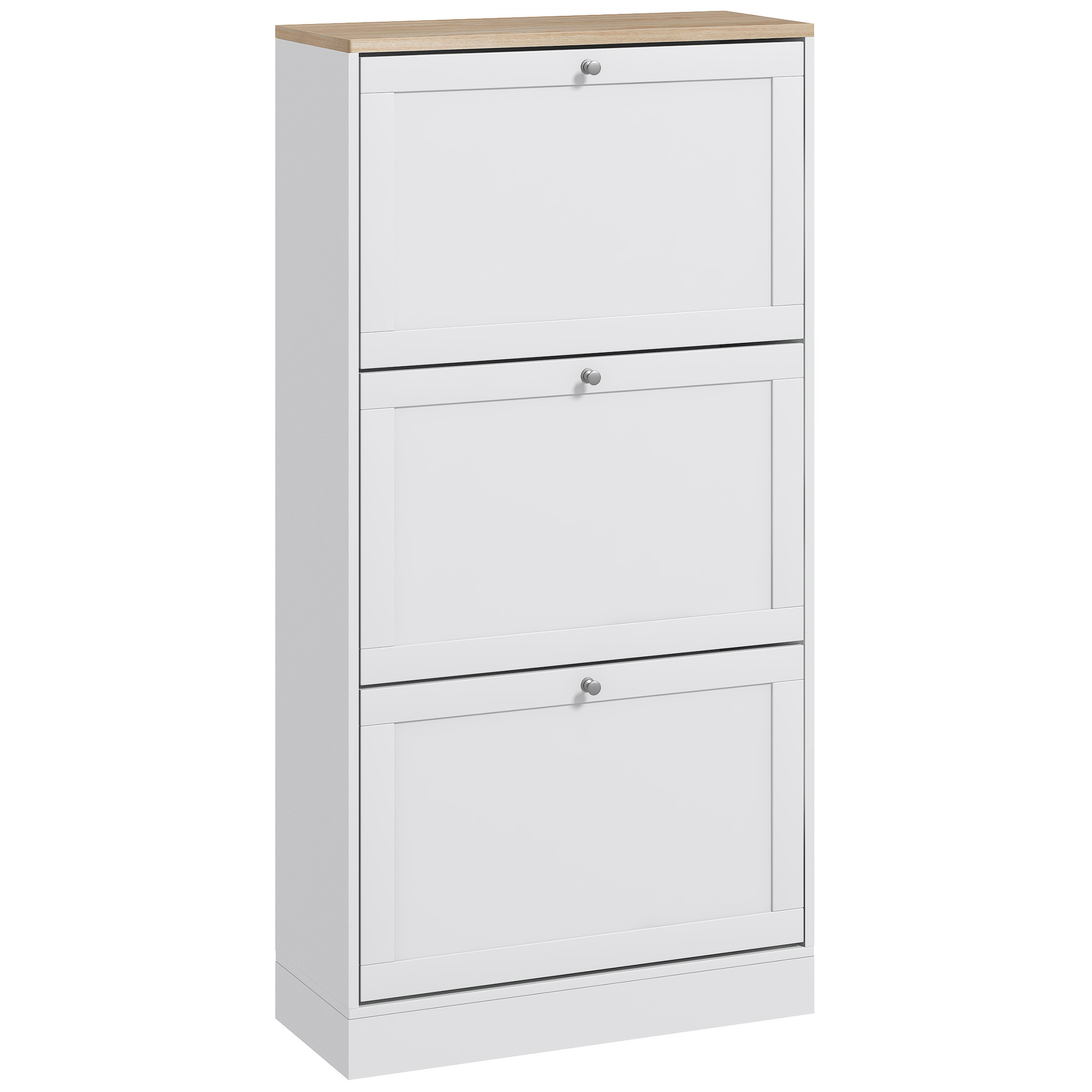 Image of HOMCOM Scarpiera Salvaspazio a 3 Cassetti con Ripiani Regolabili su 2 Livelli, in Legno, 60x23.5x115 cm, Bianco Aosom Italy006