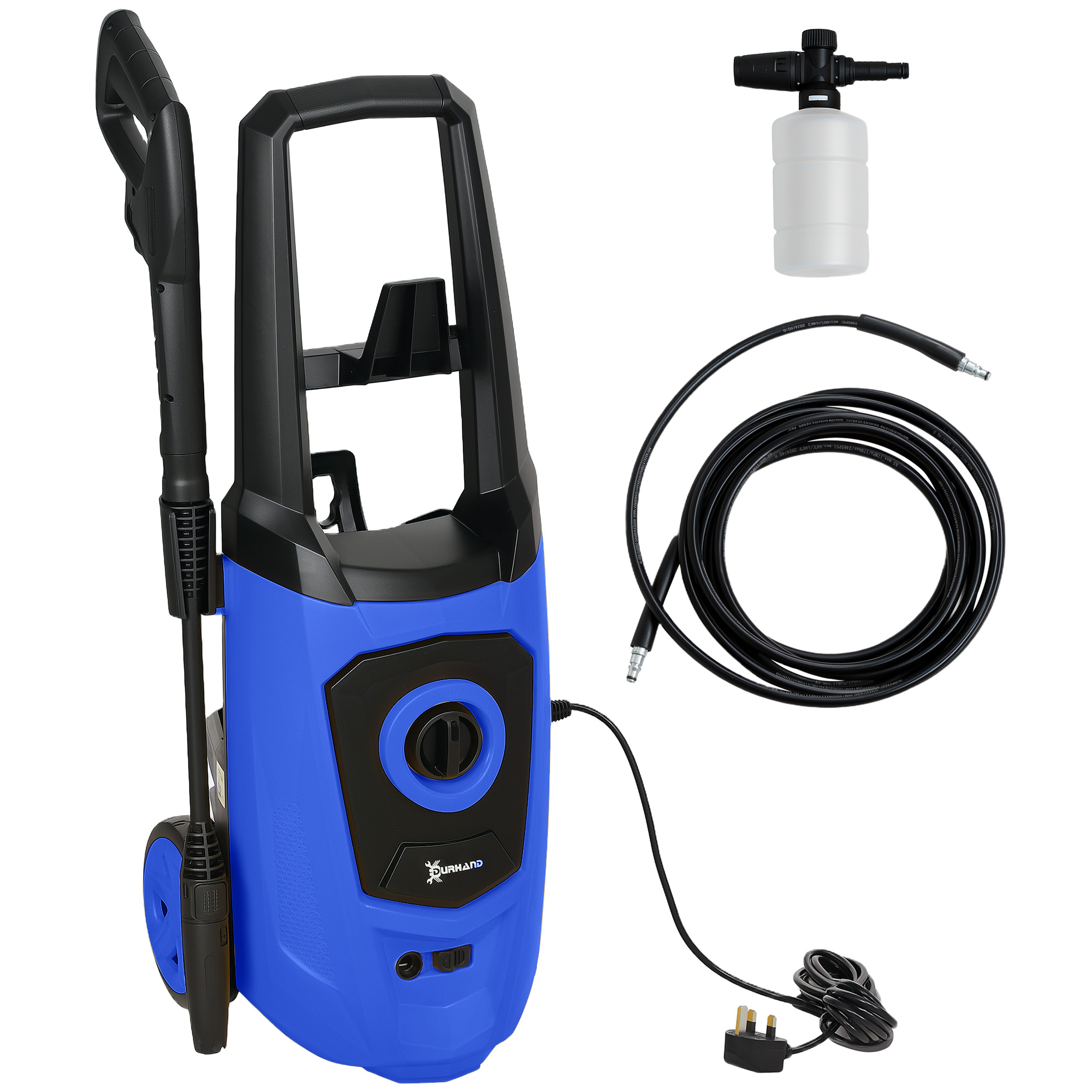 DURHAND High Pressure Washer, 150 Bar Pressure, 510 L/h Flow, 1800W, High-Performance Portable Power Jet Wash Cleaner, Blue