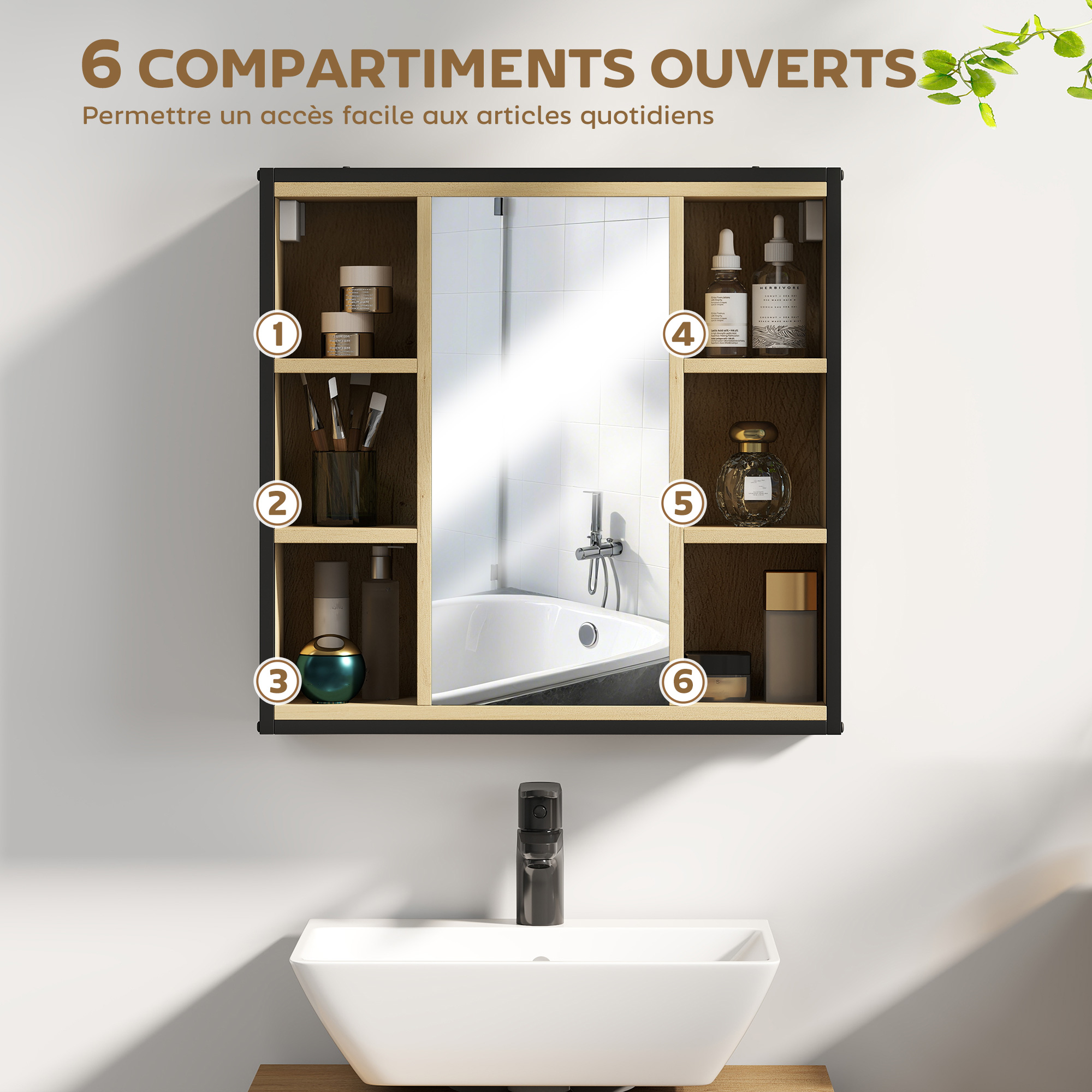Armoire Murale Salle De Bain HOMCOM – Meuble Rangement Miroir Chêne 60 X 15 X 76 Cm