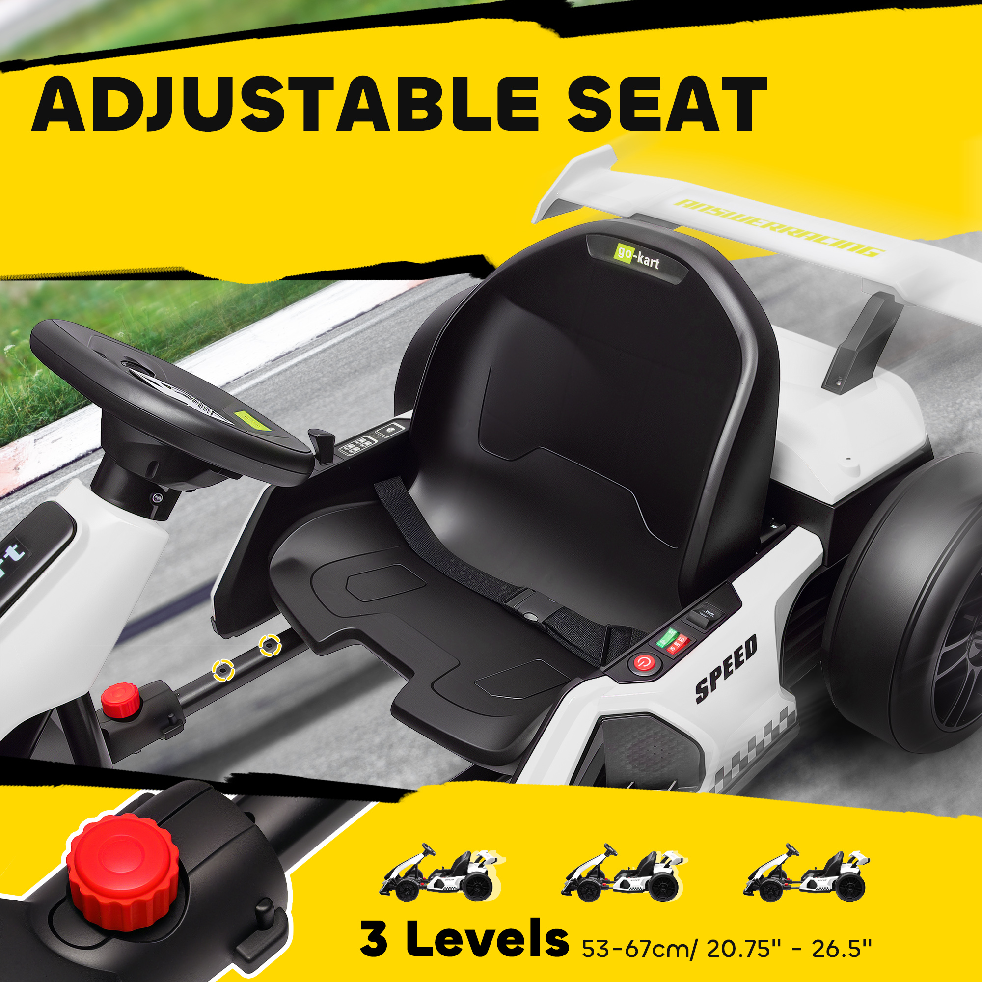 HOMCOM 24V Electric Go Kart for Kids with Adjustable Seat for 6-12 Years, White 6