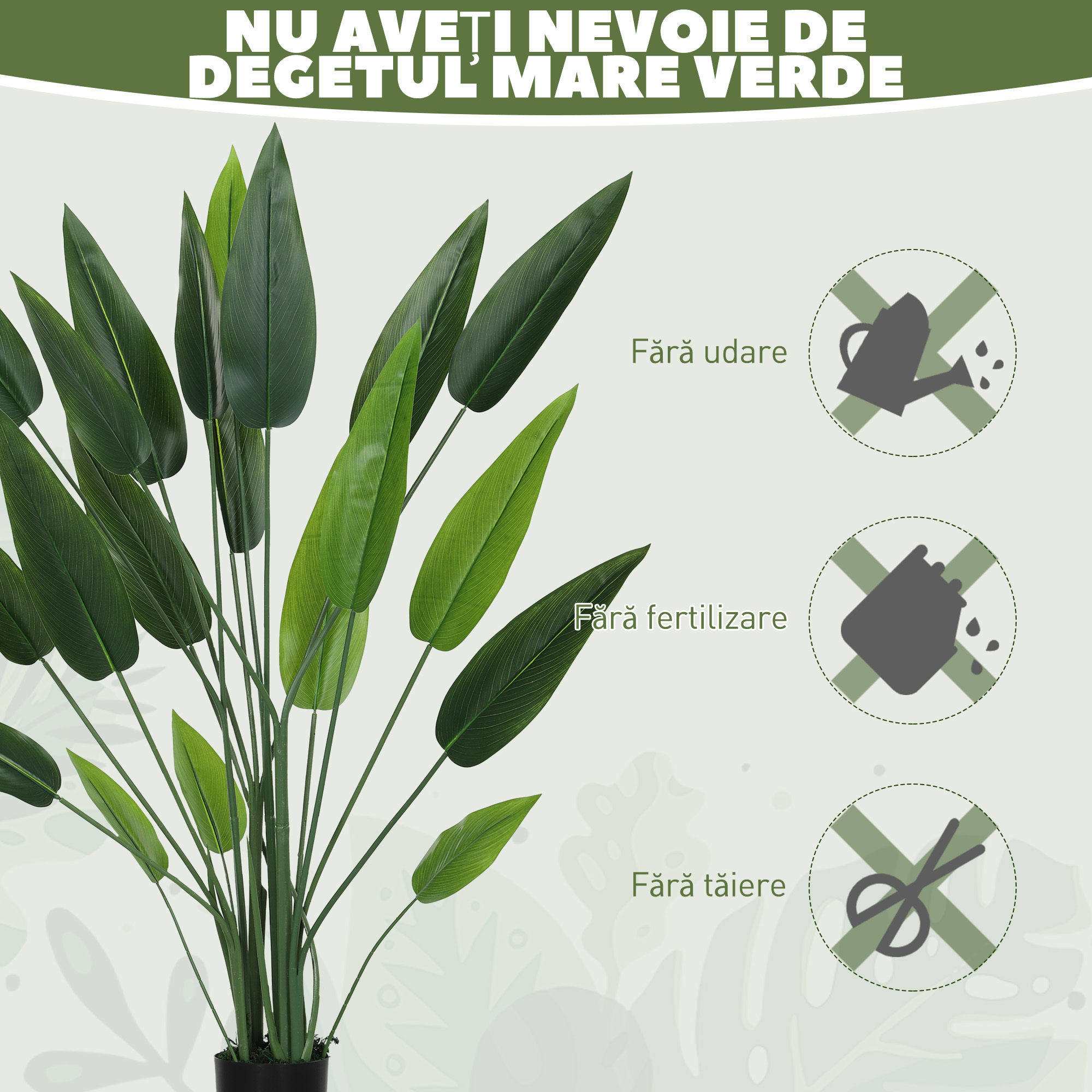  Planta artificiala verde Pasarea Paradisului cu 20 de frunze, 140 cm, cu ghiveci, din PE, PEVA si PP [6]