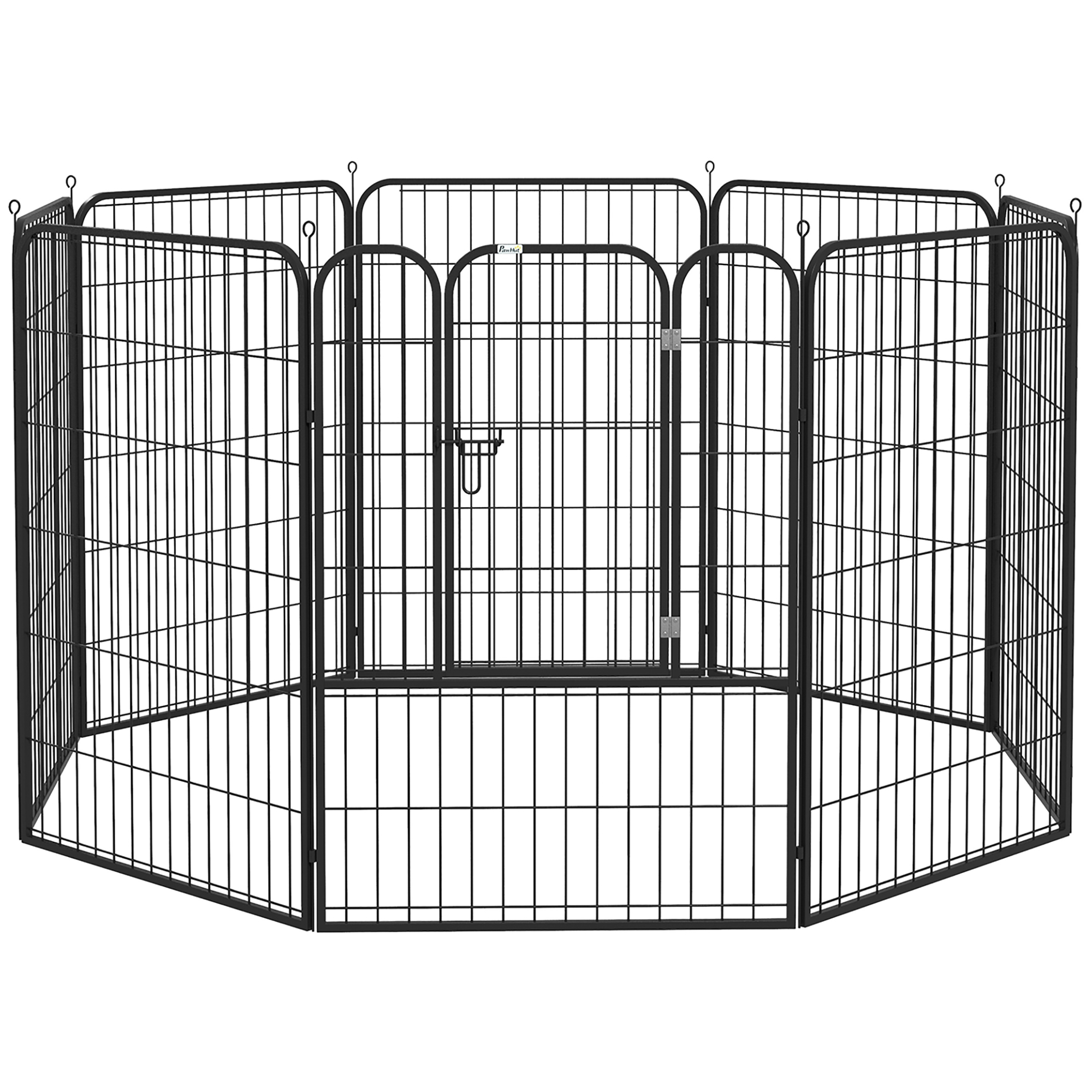 PawHut Parque para Mascotas Plegable 8 Paneles Metálicos con Puerta Doble Pestillo Cerca de Entrenamiento para Perros 79x100 cm Negro | Aosom España