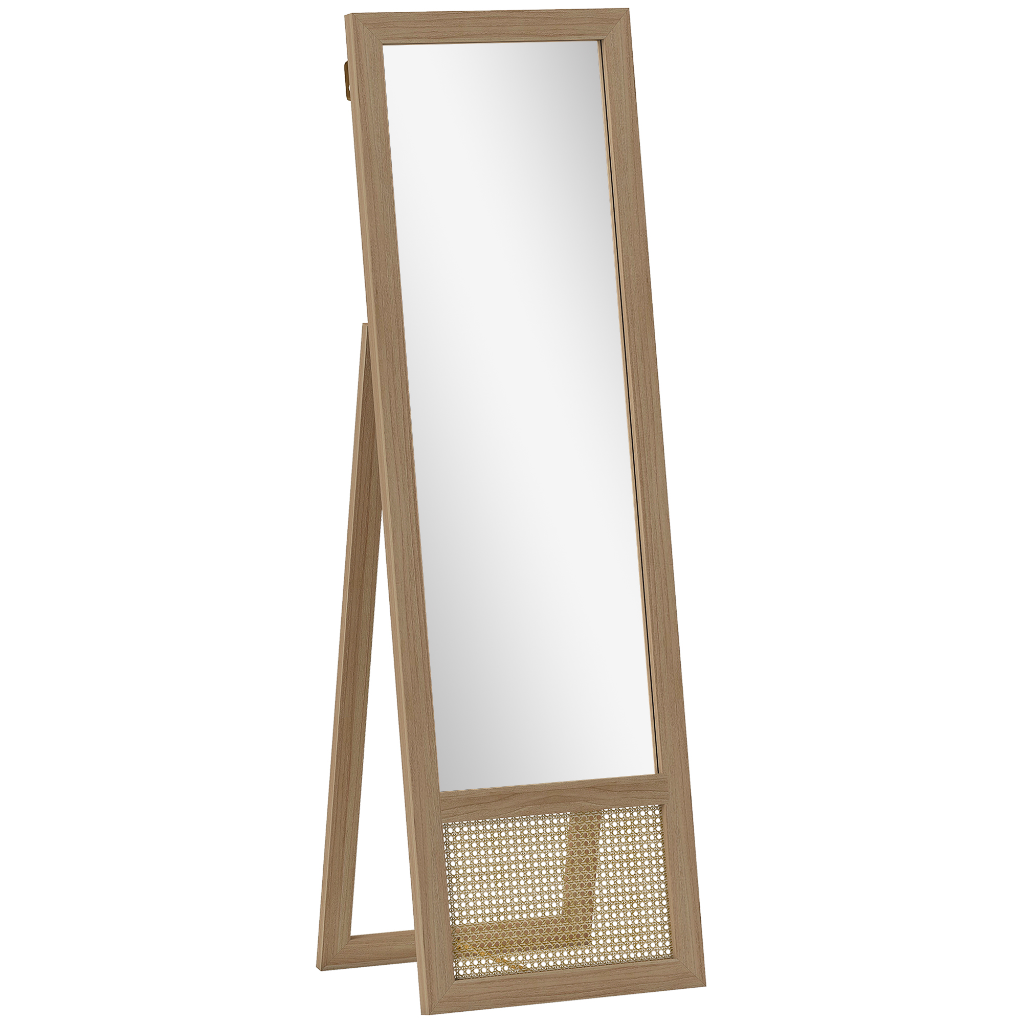 HOMCOM Espejo de Cuerpo Entero 160x50 cm con Marco de Madera y Soporte para Salón Dormitorio Natural
