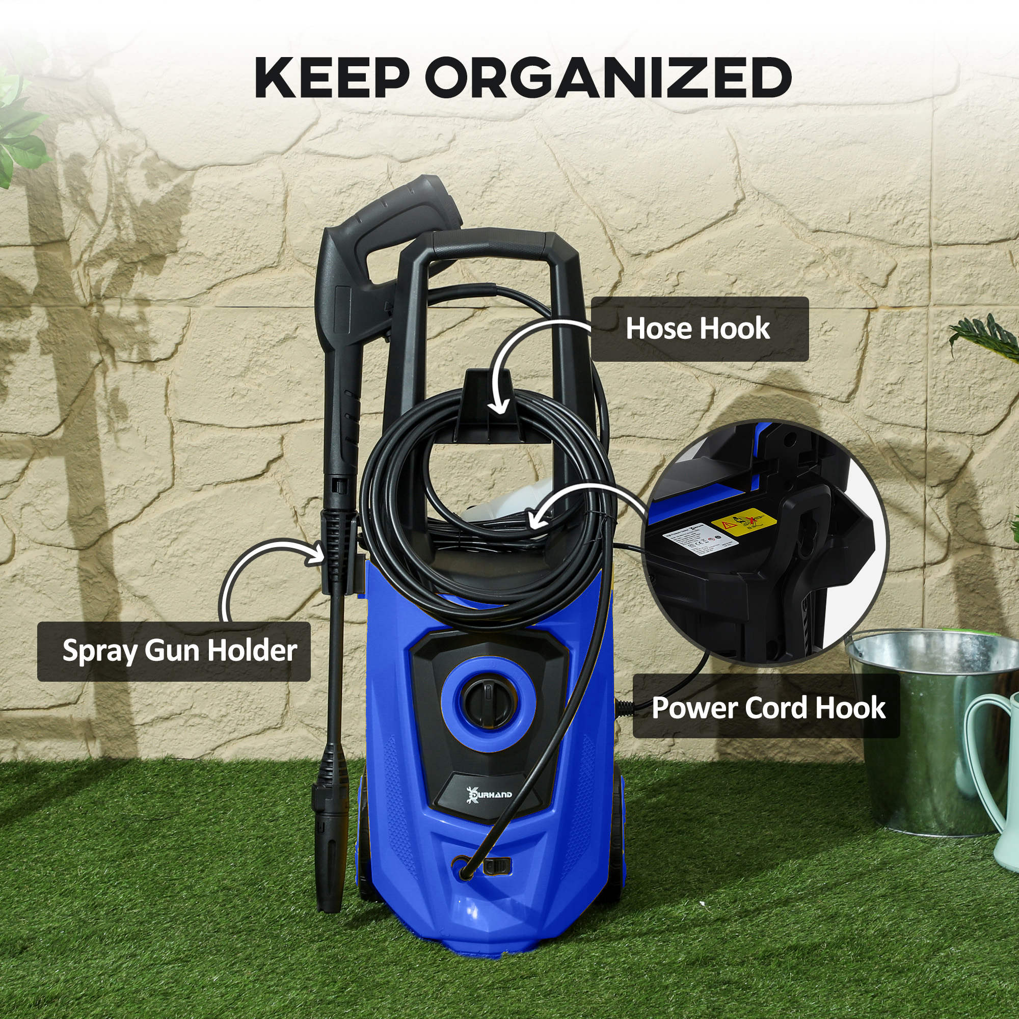DURHAND 1800W High Pressure Washer, 150 Bar Pressure, 510 L/h Flow, High-Performance Portable Power Jet Wash Cleaner Blue 7