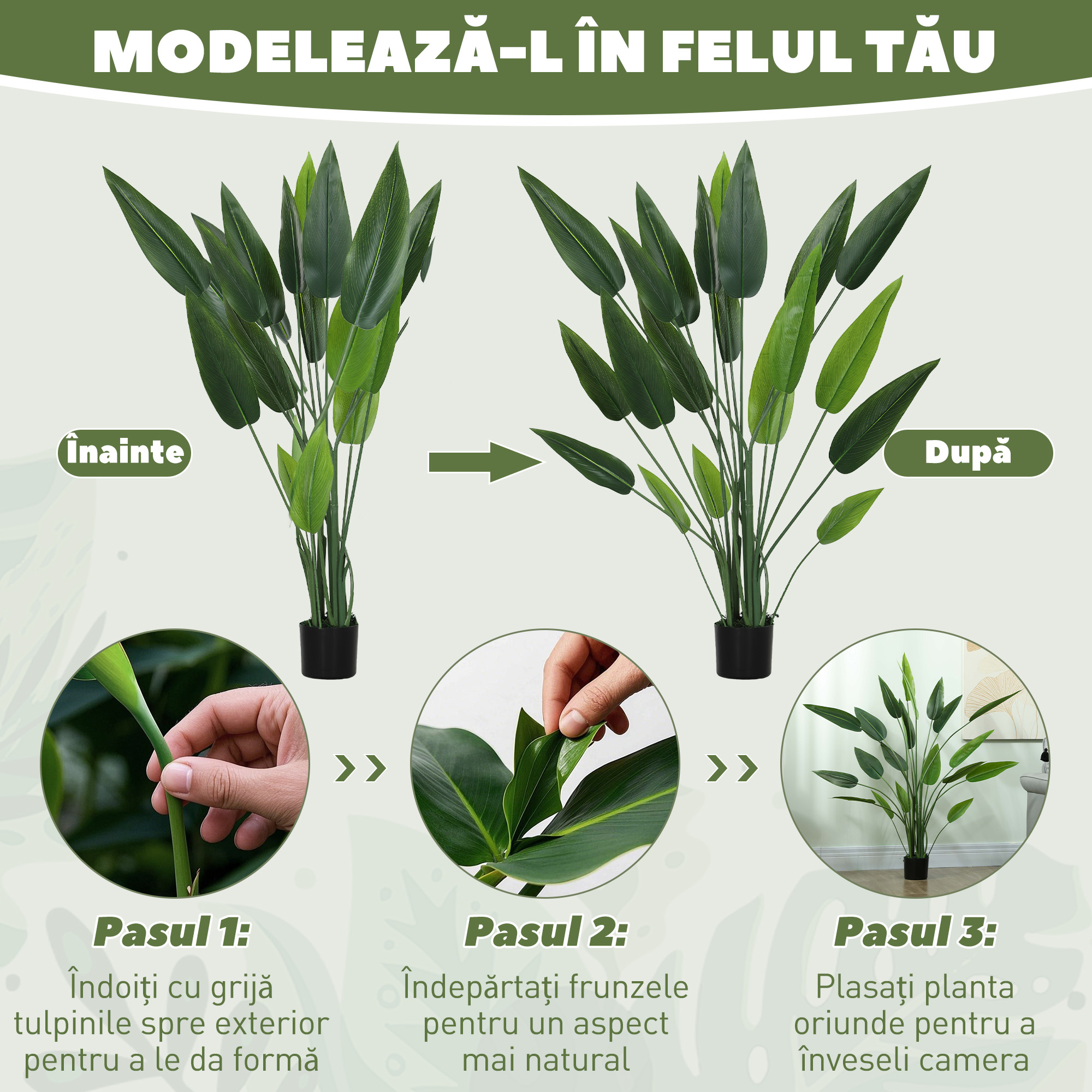  Planta artificiala verde Pasarea Paradisului cu 20 de frunze, 140 cm, cu ghiveci, din PE, PEVA si PP [5]