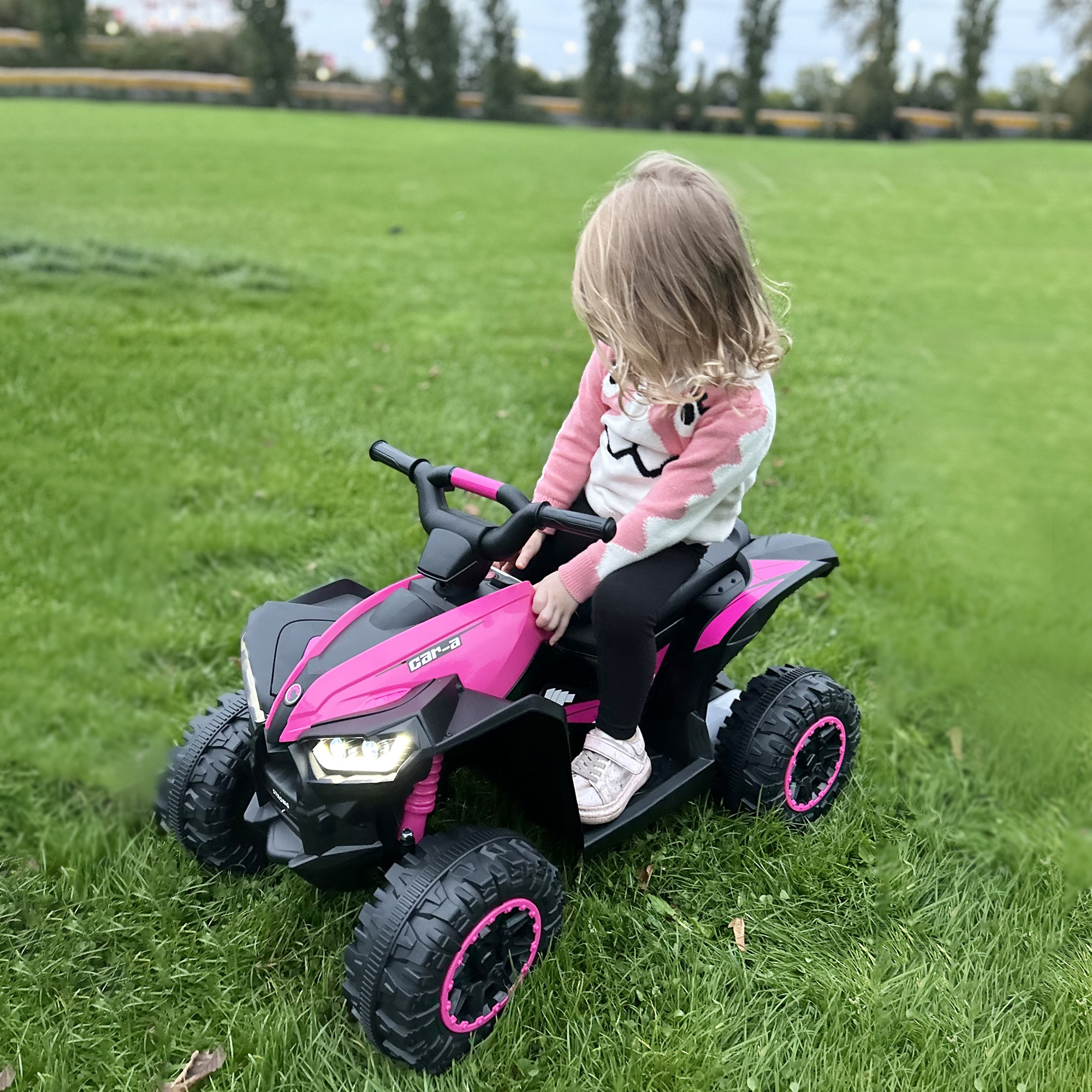 HOMCOM 12V Ride-On Quad Bike w/ Music, Horn, for Ages 3-5 Years Pink 9