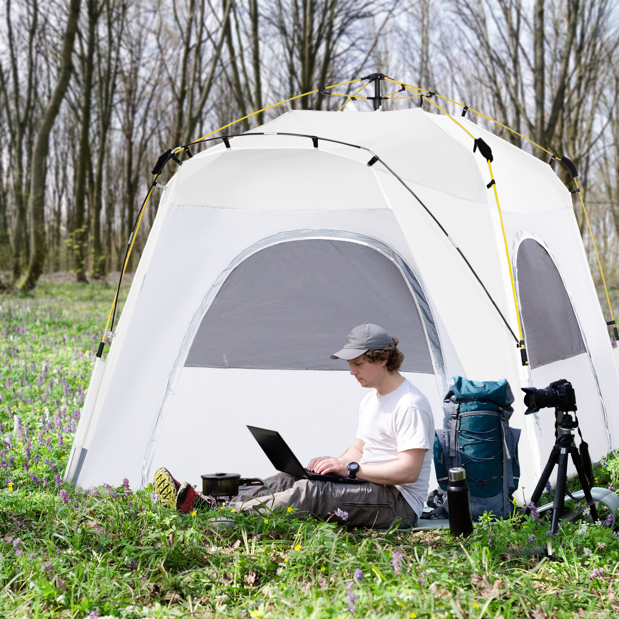 Outsunny Pop Up Kuppelzelt für 4 Personen leicht, stabil wasserdicht UV ...