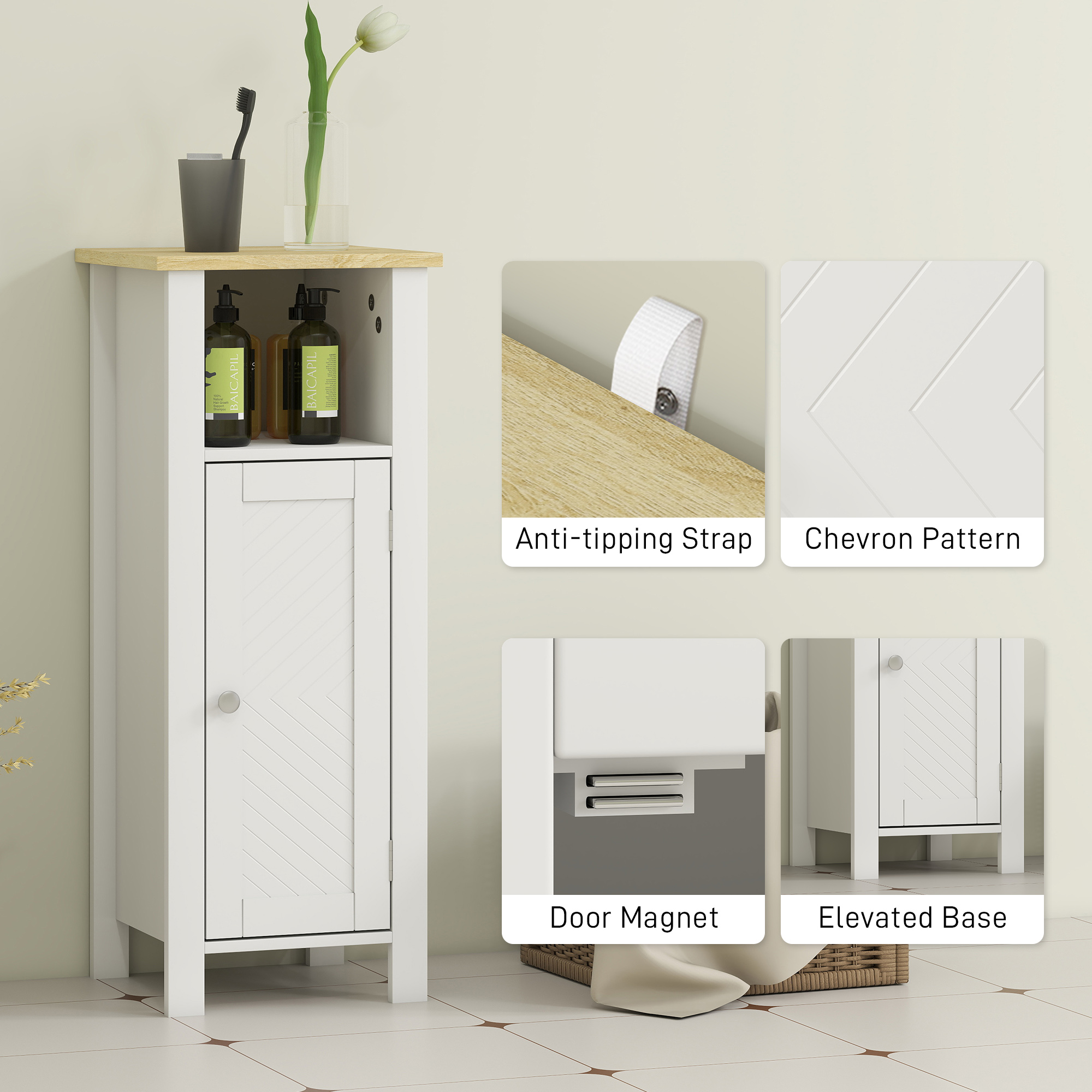 kleankin Slim Bathroom Storage Unit with Open Shelf, Bathroom Storage Cabinet with Adjustable Shelf, 32 x 30 x 80 cm, White 6