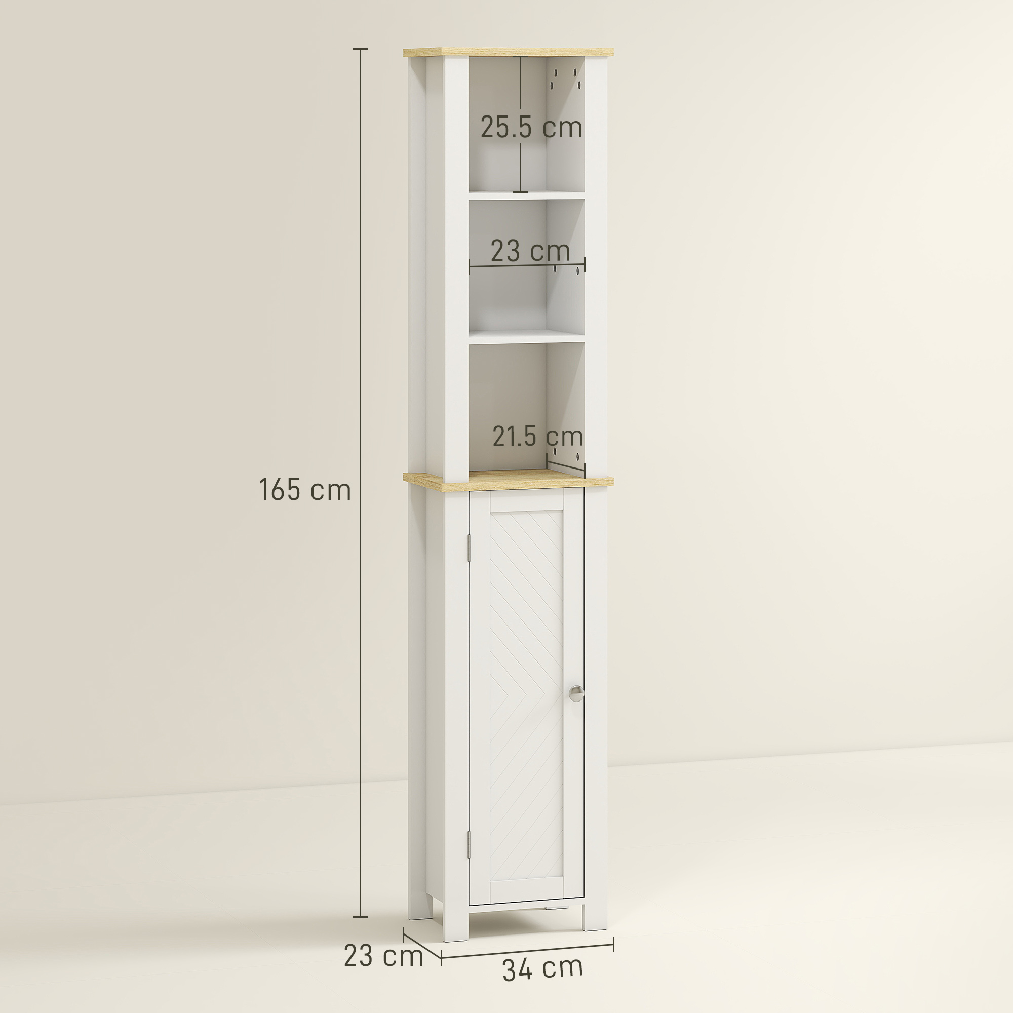 kleankin Slim Bathroom Storage Unit with Open Compartment, Bathroom Storage Cabinet with Adjustable Shelf, 34 x 23 x 165 cm, White 3