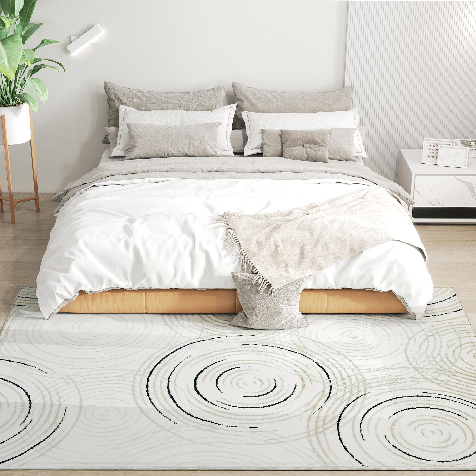 HOMCOM Modern Area Rug, Swirl Pattern Machine Washable Rug, Allergy-Friendly Floor Carpet for Living Room, Bedroom, Dining Room, Home Office, 230 x 160 cm, Cream White