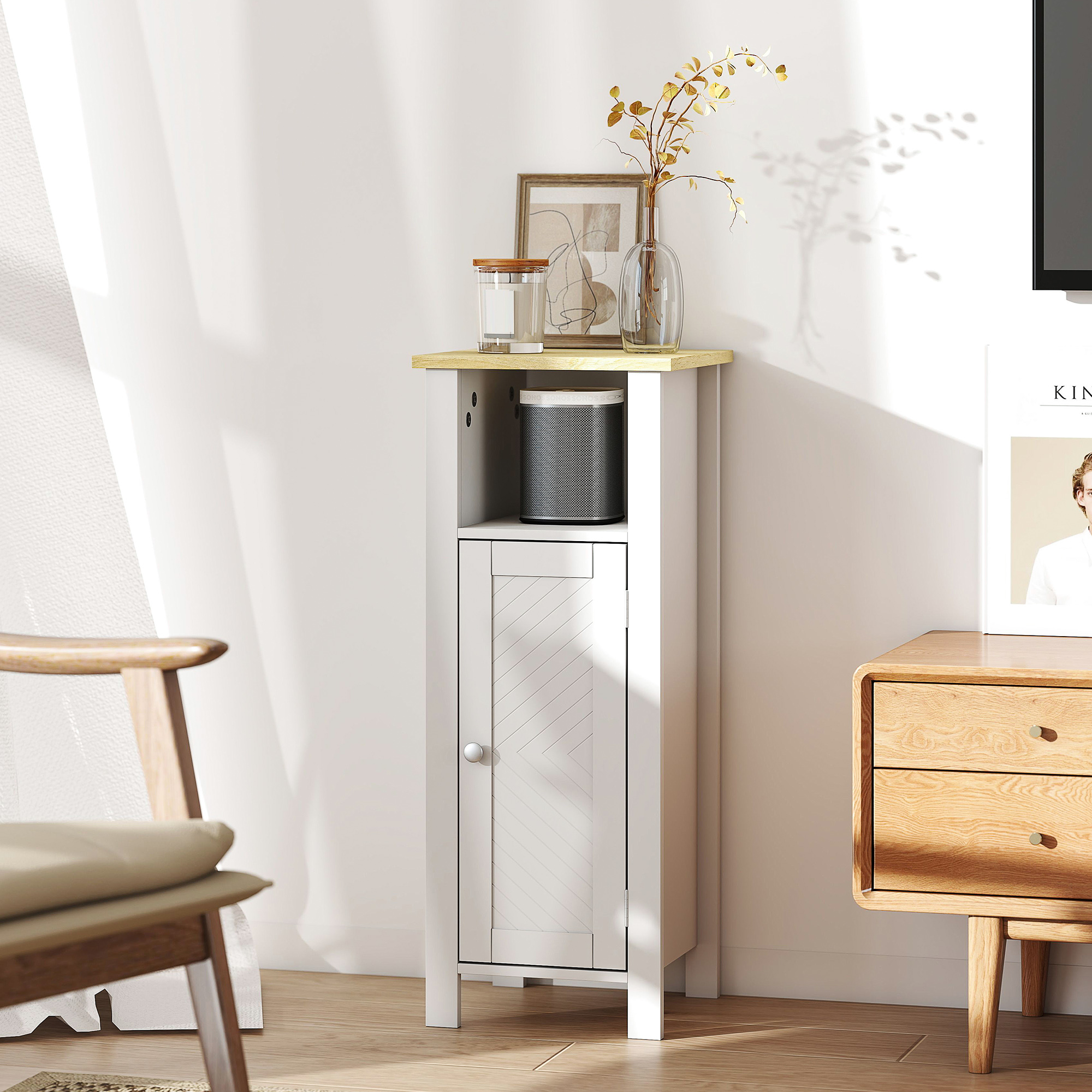 kleankin Slim Bathroom Storage Unit with Open Shelf, Bathroom Storage Cabinet with Adjustable Shelf, 32 x 30 x 80 cm, White 8