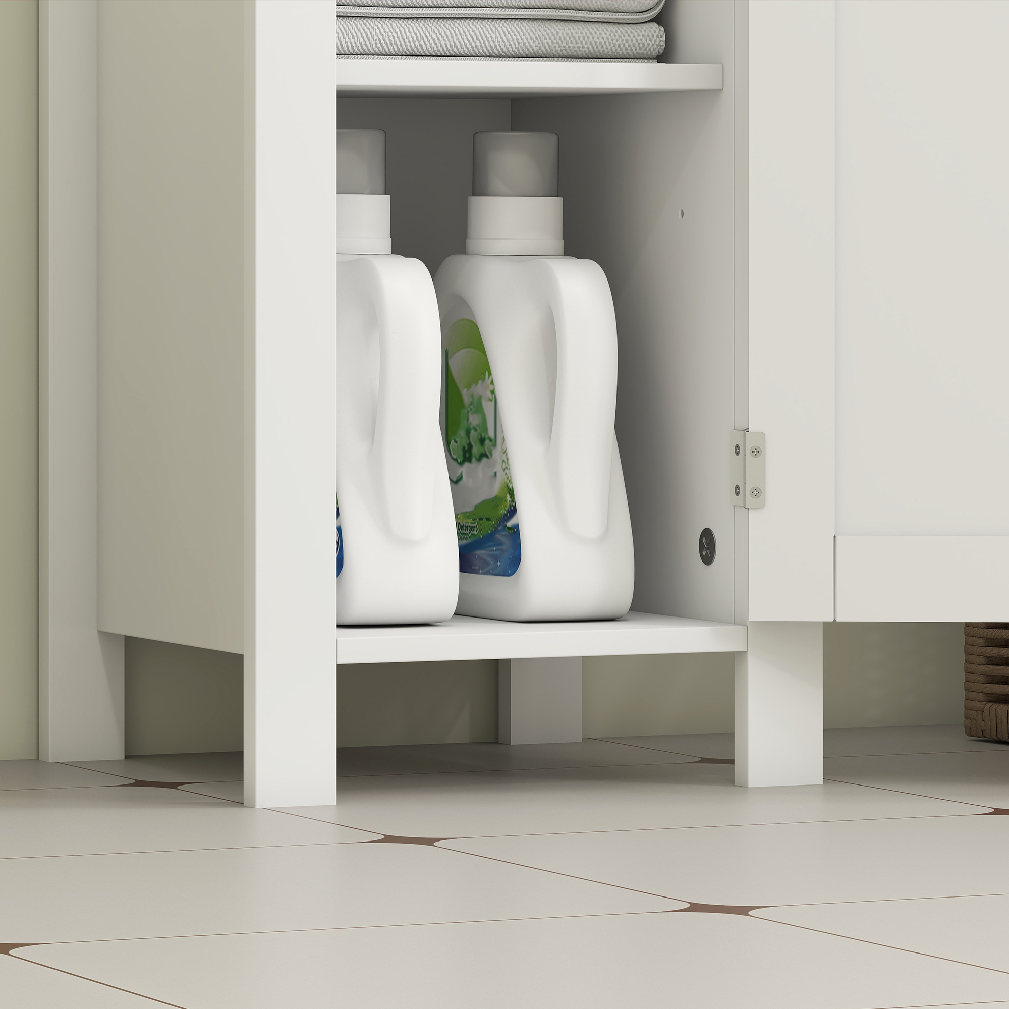 kleankin Slim Bathroom Storage Unit with Open Shelf, Bathroom Storage Cabinet with Adjustable Shelf, 32 x 30 x 80 cm, White 9