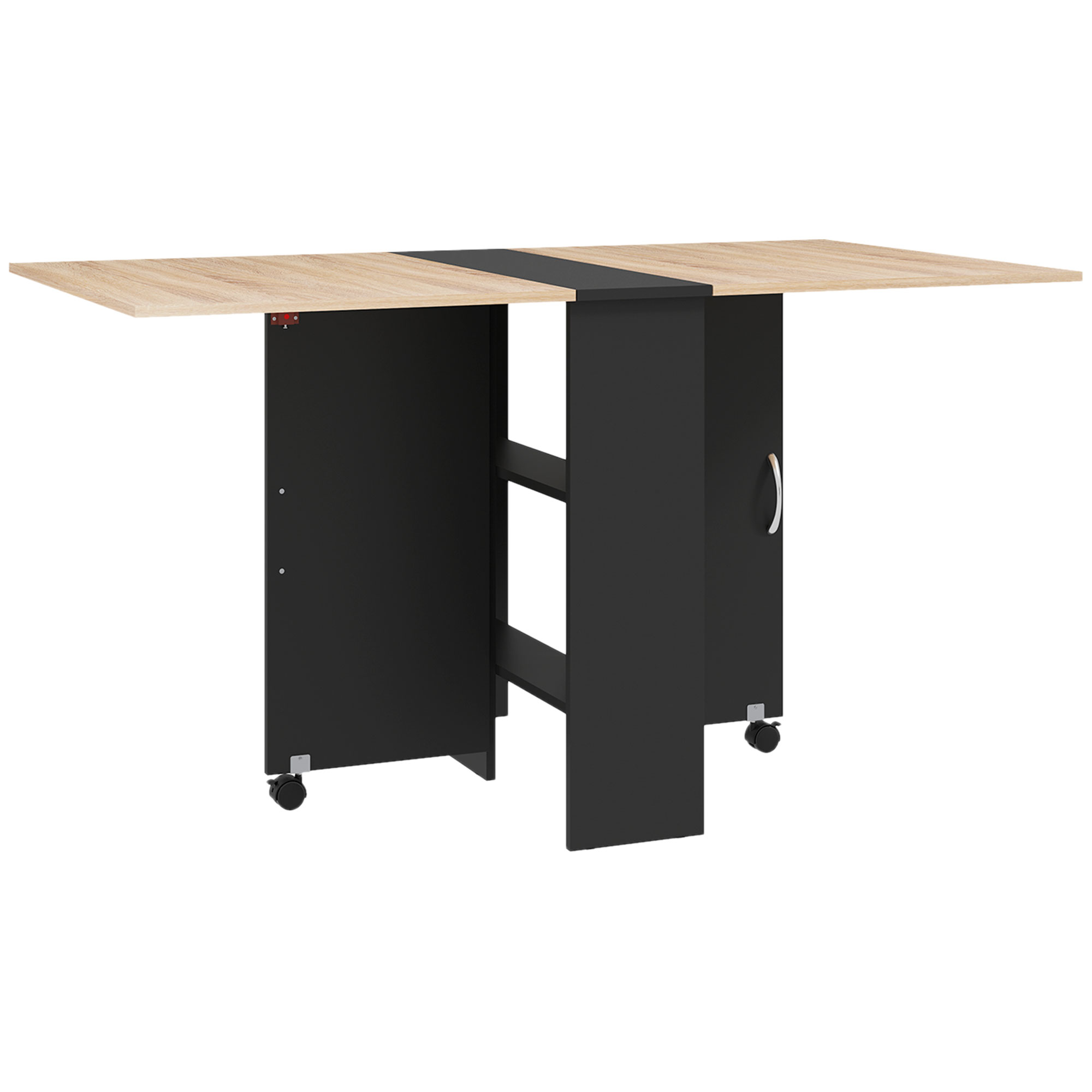 HOMCOM Masă Pliabilă pentru 4-6 Persoane, cu 2 Roți, Masă Rabatabilă cu 2 Rafturi pentru Depozitare, 140x75x74 cm, Negru | Aosom Romania