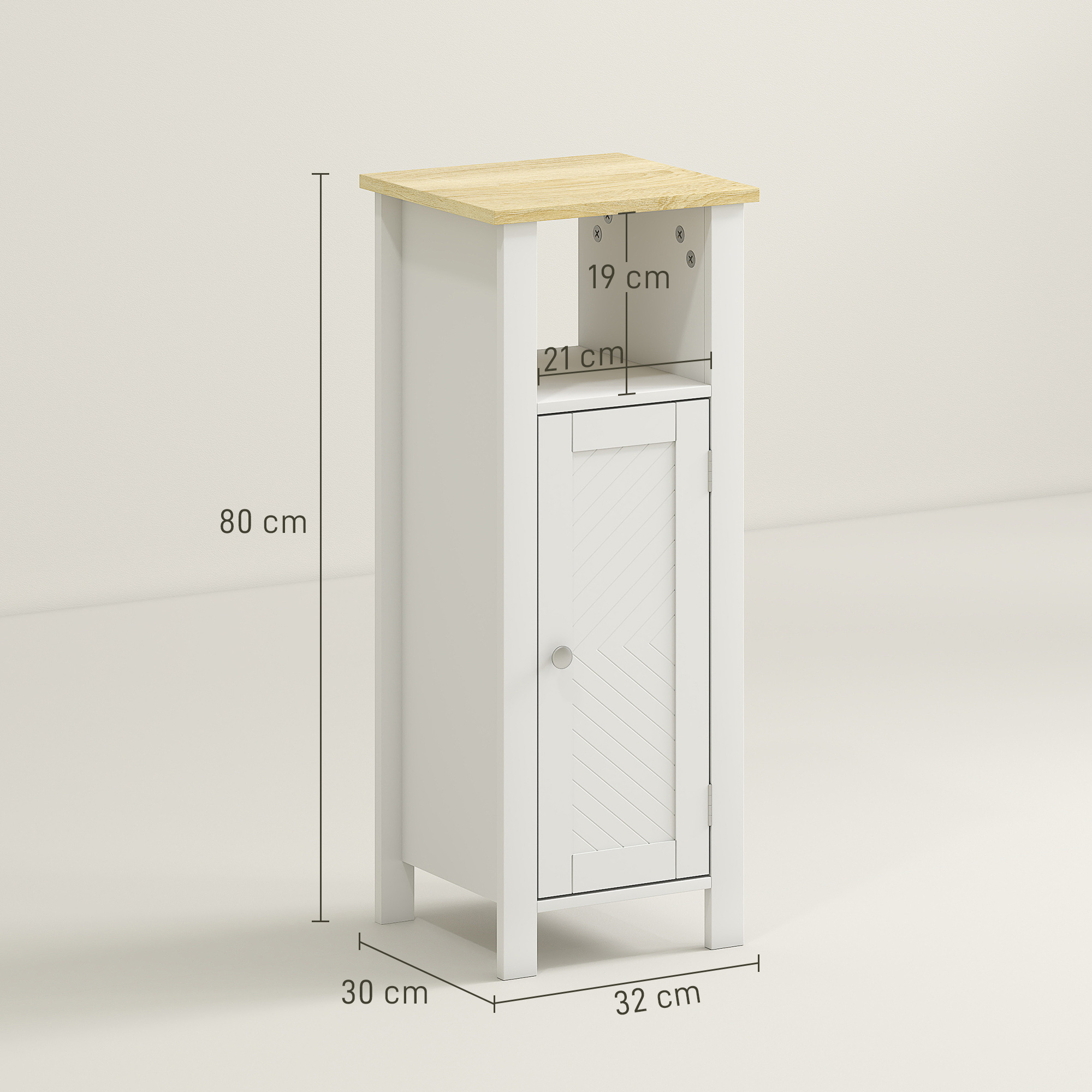 kleankin Slim Bathroom Storage Unit with Open Shelf, Bathroom Storage Cabinet with Adjustable Shelf, 32 x 30 x 80 cm, White 3
