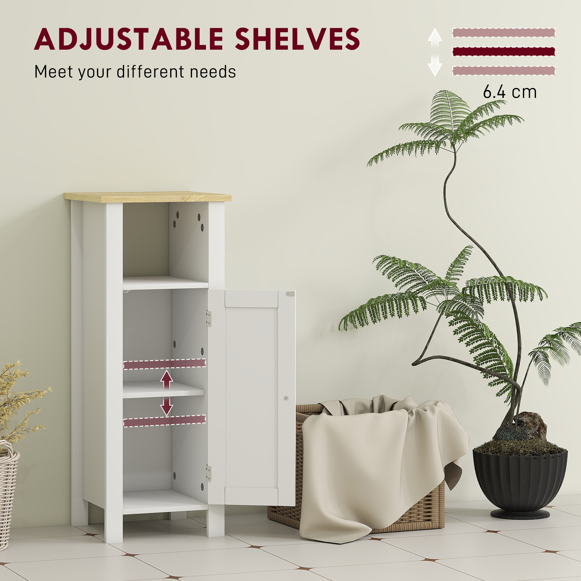 kleankin Slim Bathroom Storage Unit with Open Shelf, Bathroom Storage Cabinet with Adjustable Shelf, 32 x 30 x 80 cm, White 5