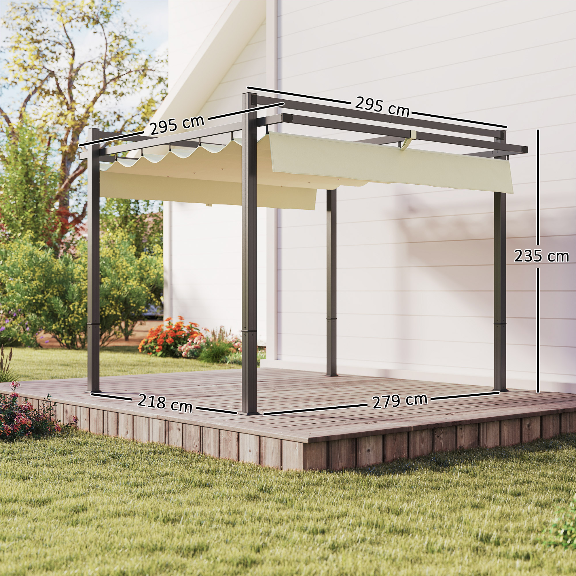 Outsunny 3 x 3m Aluminium Pergola, with Retractable Roof Grey/Khaki 3