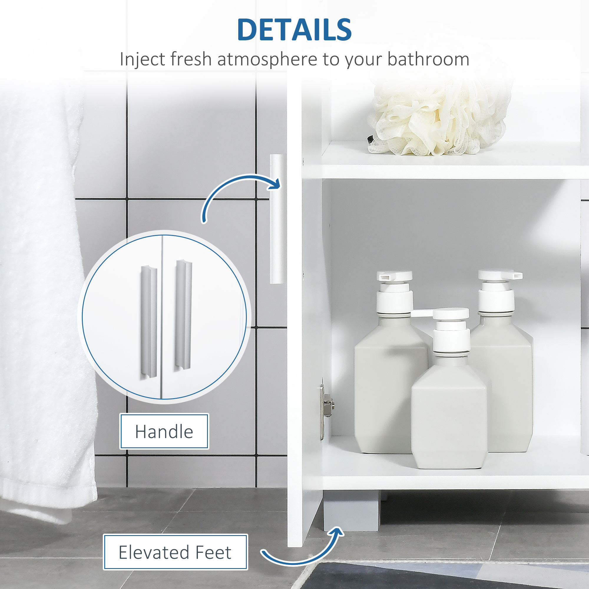 kleankin Pedestal Under Sink Cabinet, Modern Bathroom Vanity Unit, Storage Cupboard with Double Doors, Adjustable Shelf, White 7
