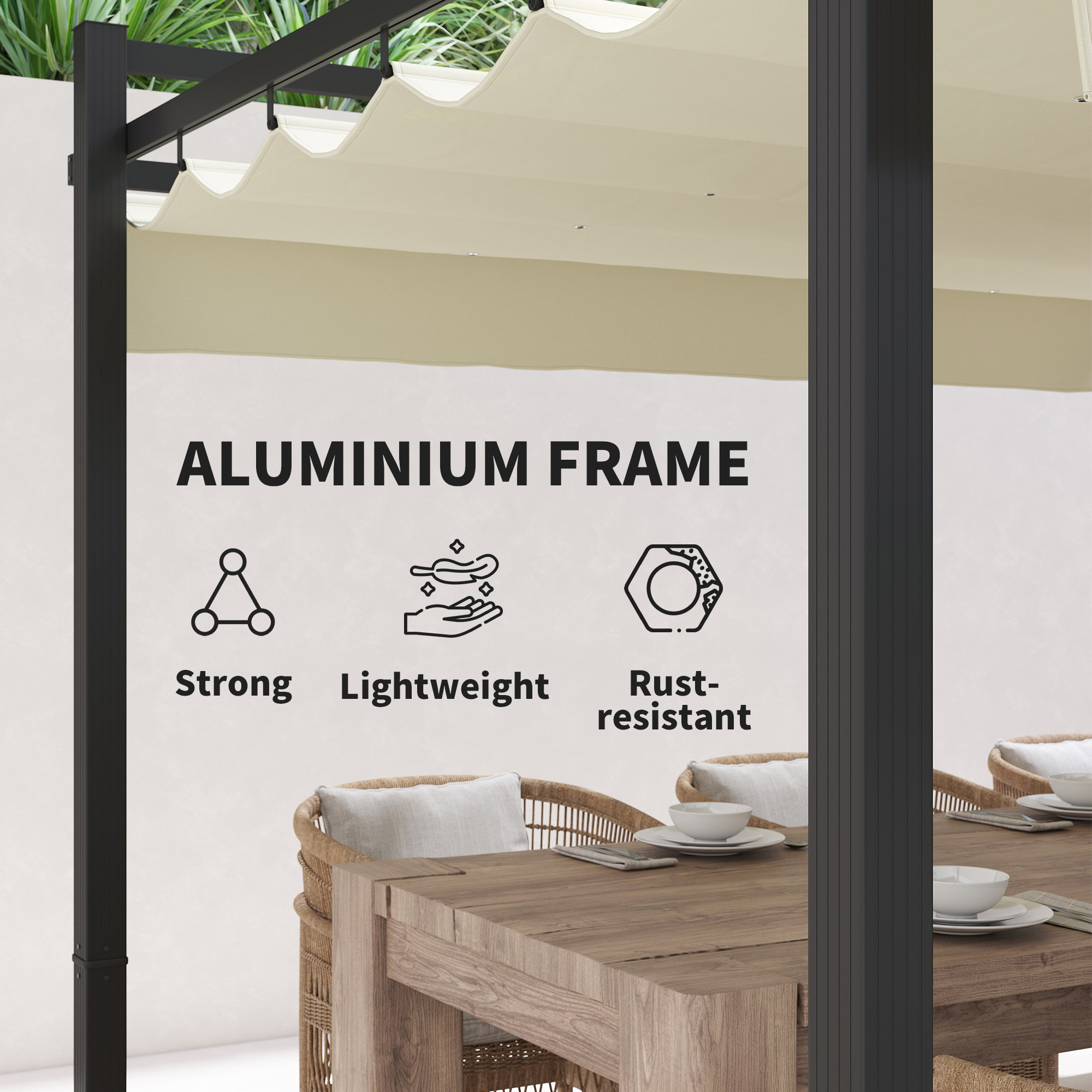 Outsunny 3 x 3m Aluminium Pergola, with Retractable Roof Grey/Khaki 7