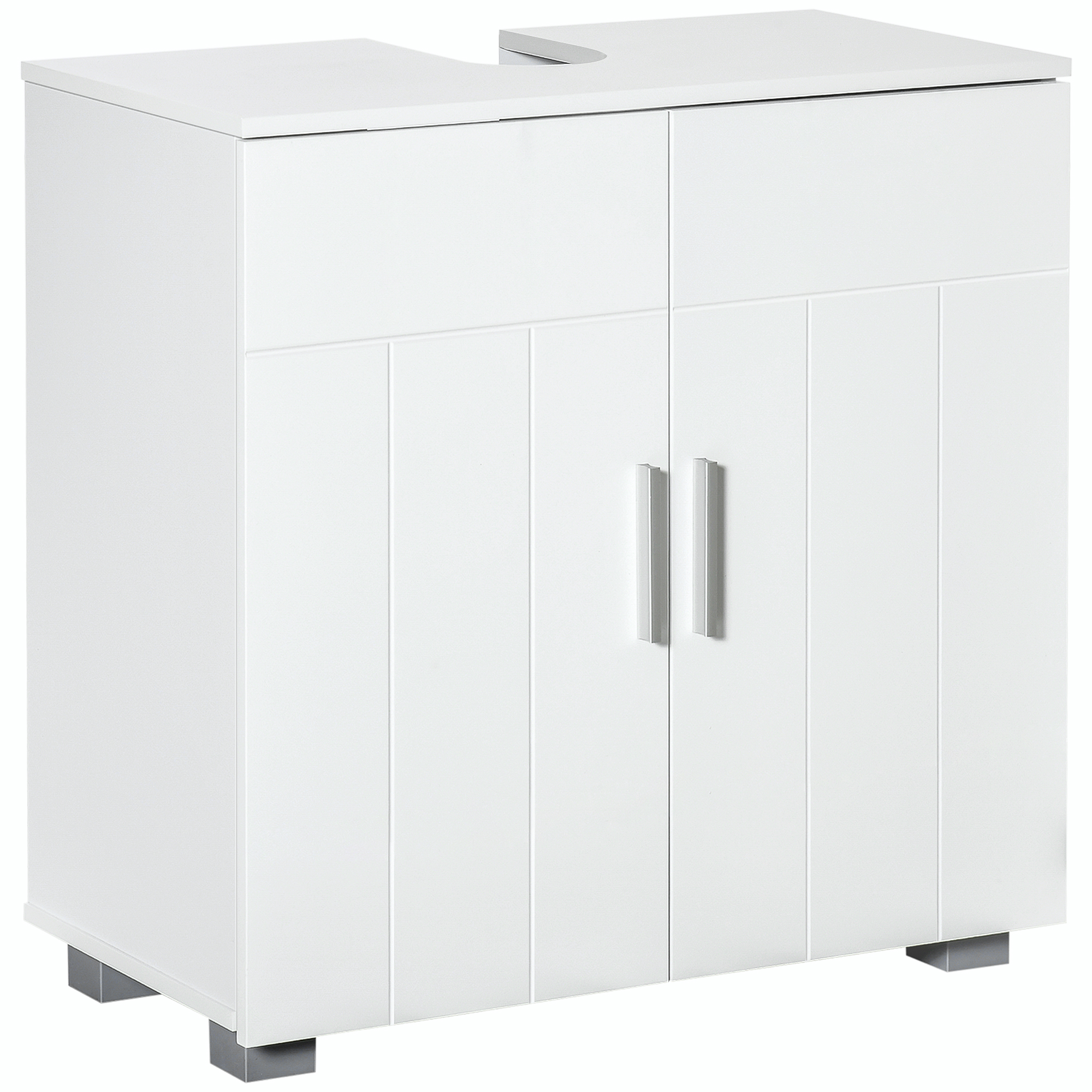 kleankin Armario de Baño de Madera con 2 Puertas y Estante Ajustable Interior Moderno Mueble para Debajo del Lavabo 60x30x60 cm Blanco | Aosom España