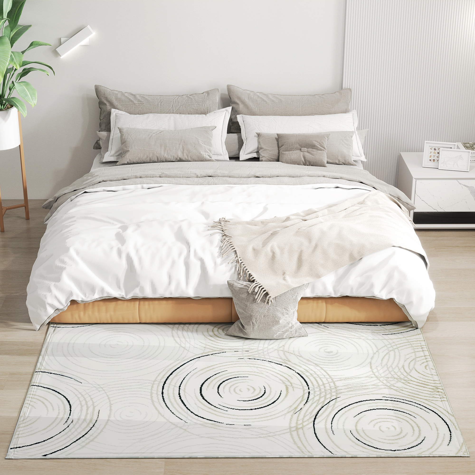 HOMCOM Modern Area Rug, Swirl Pattern Machine Washable Rug, Allergy-Friendly Floor Carpet for Living Room, Bedroom, Dining Room, Home Office, 170 x 120 cm, Cream White