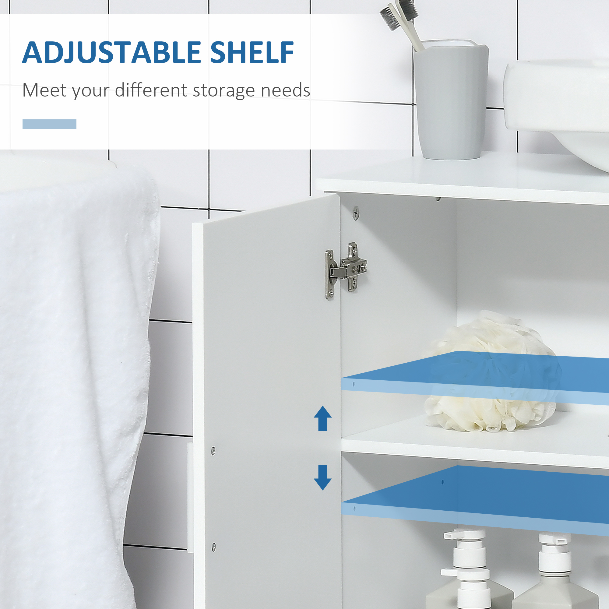 kleankin Pedestal Under Sink Cabinet, Modern Bathroom Vanity Unit, Storage Cupboard with Double Doors, Adjustable Shelf, White 6