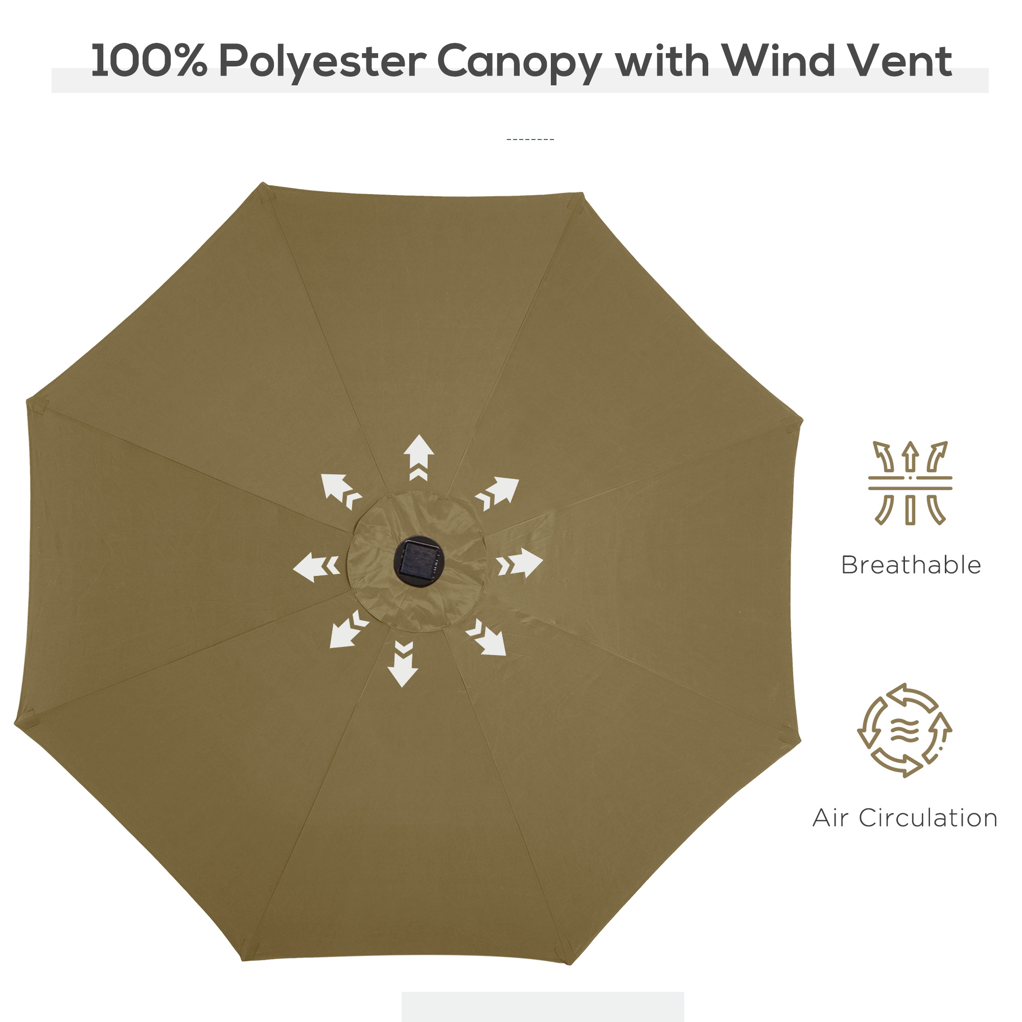 Outsunny 2.7m Patio Garden Umbrella Outdoor Parasol with Tilt Crank and 24 LEDs Lights (Brown) 7